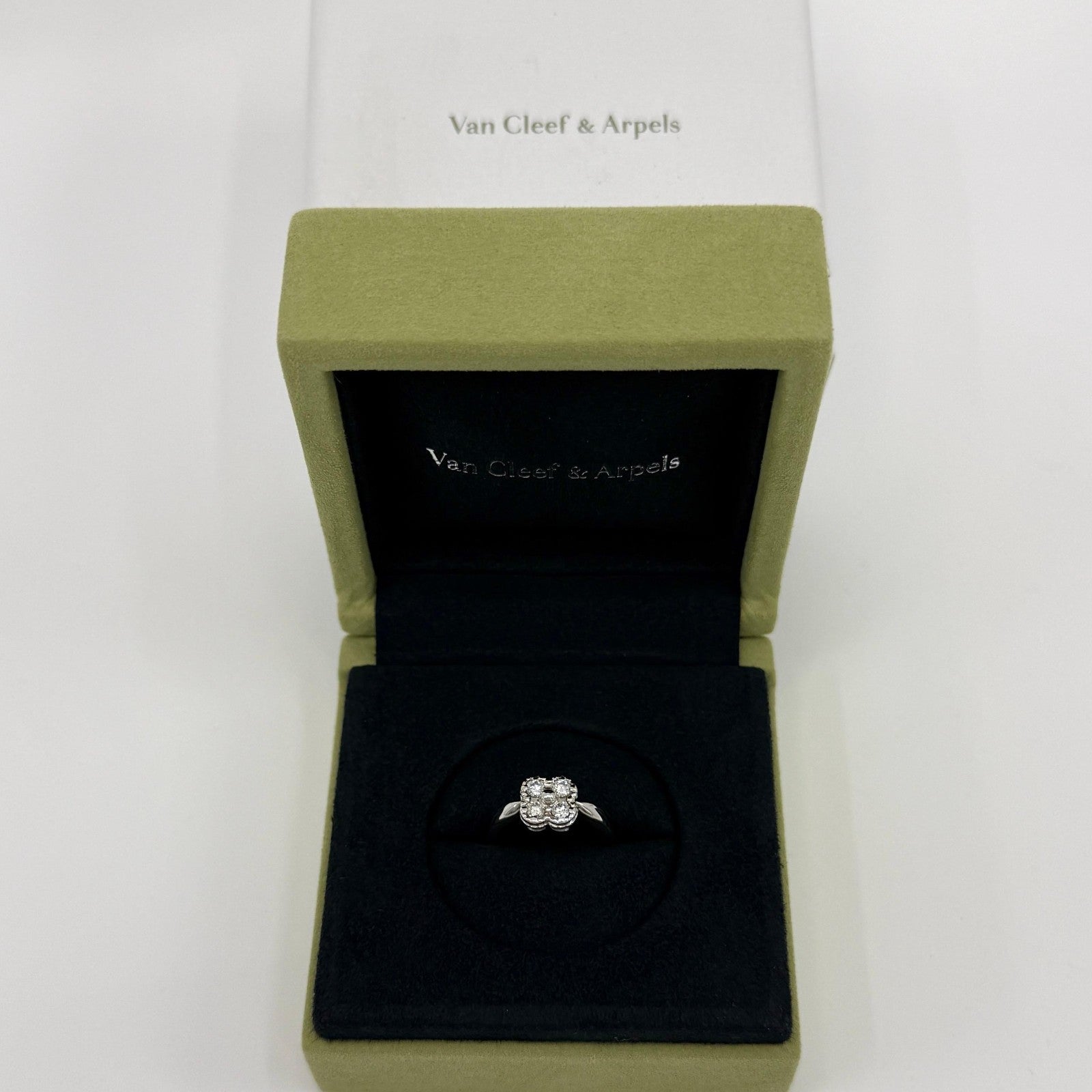 Vintage Van Cleef & Arpels Diamond 18k White Gold Arno Alhambra Flower Ring — view 4
