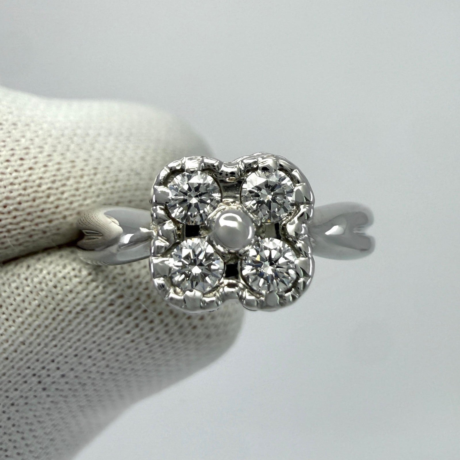 Vintage Van Cleef & Arpels Diamond 18k White Gold Arno Alhambra Flower Ring — view 5