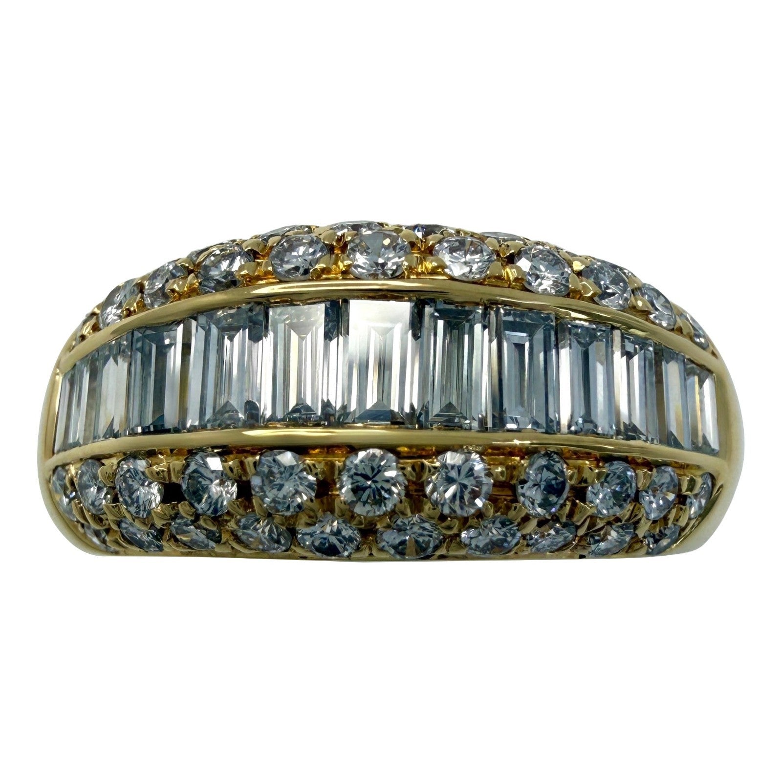 Rare Vintage Cartier 1.36ct Baguette Pavé Diamond 18k Yellow Gold Band Dome Ring
