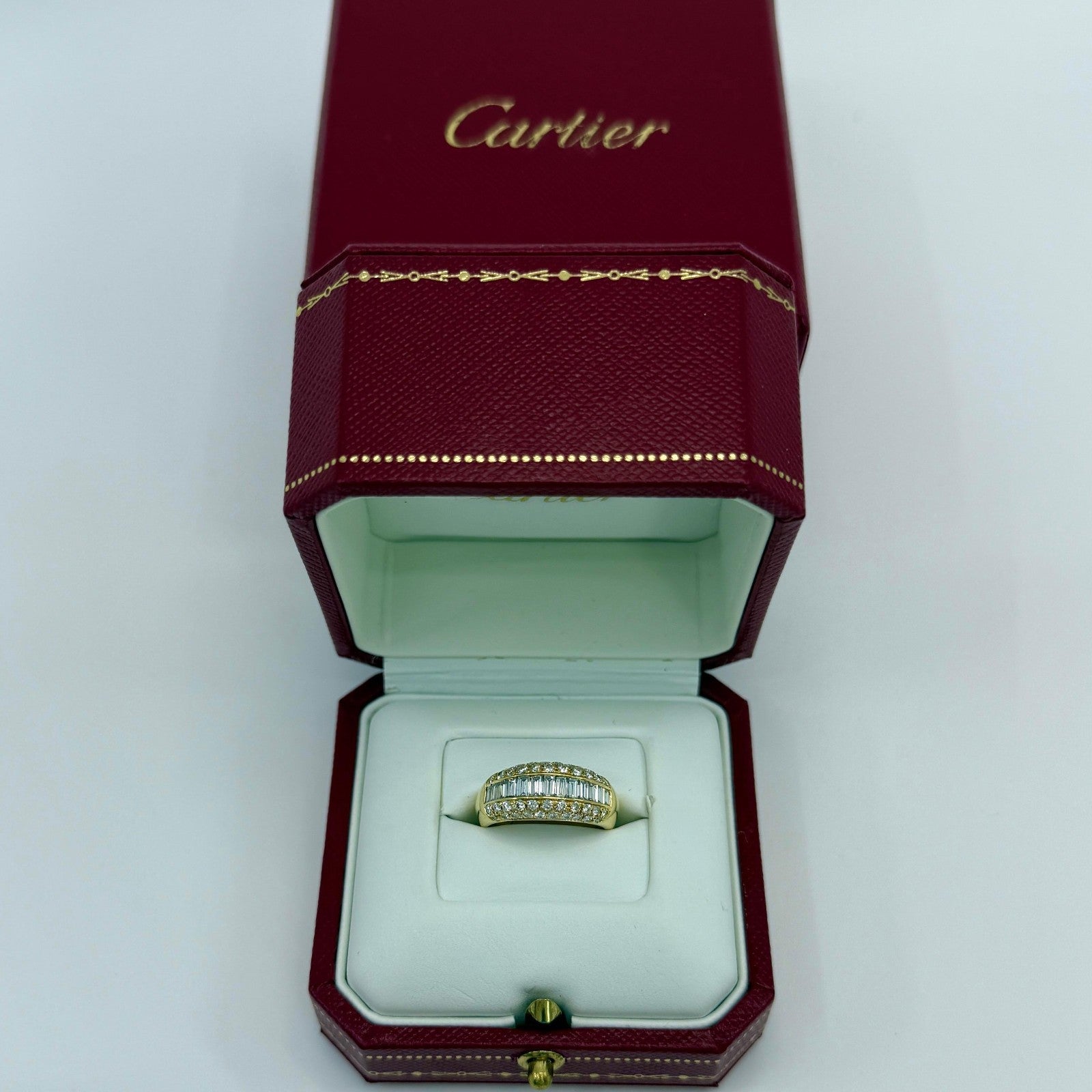 Rare Vintage Cartier 1.36ct Baguette Pavé Diamond 18k Yellow Gold Band Dome Ring — view 2
