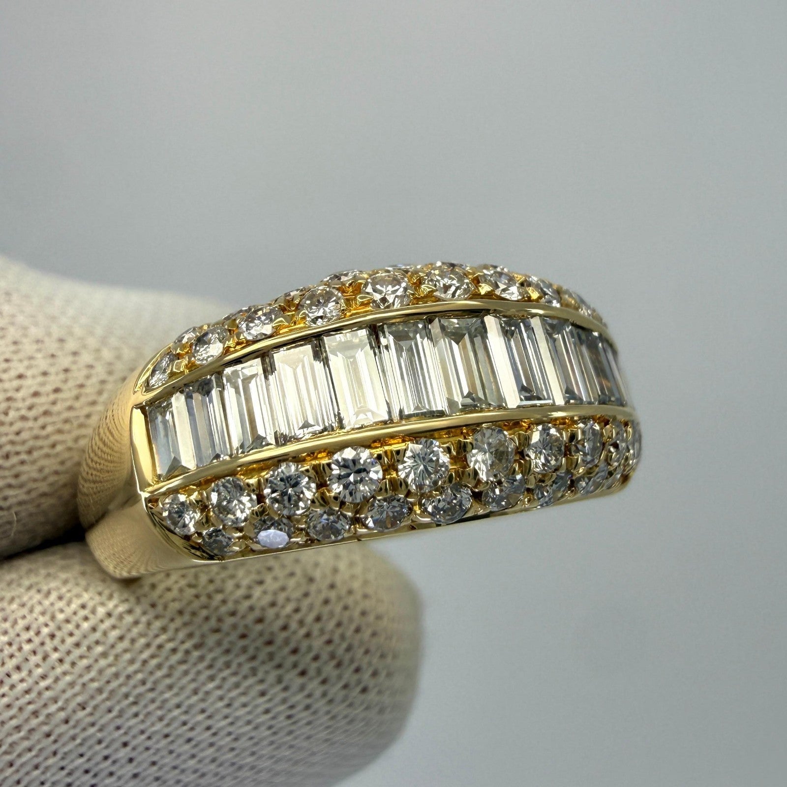 Rare Vintage Cartier 1.36ct Baguette Pavé Diamond 18k Yellow Gold Band Dome Ring — view 3