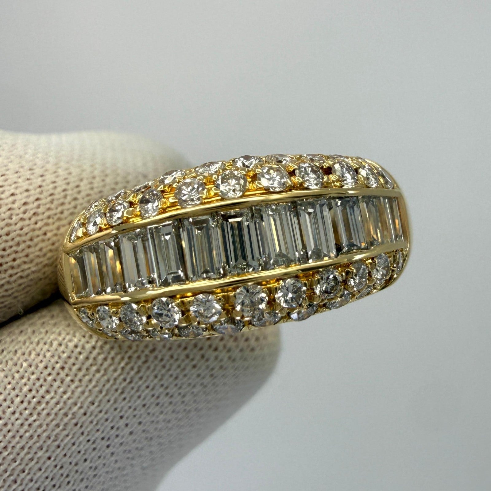 Rare Vintage Cartier 1.36ct Baguette Pavé Diamond 18k Yellow Gold Band Dome Ring — view 4