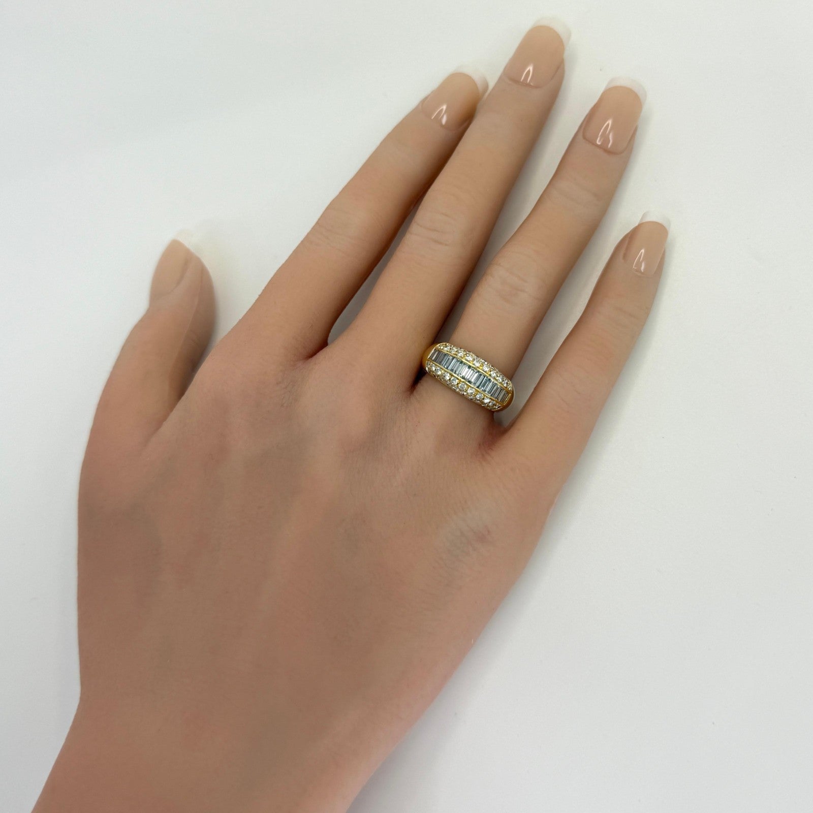 Rare Vintage Cartier 1.36ct Baguette Pavé Diamond 18k Yellow Gold Band Dome Ring — view 5