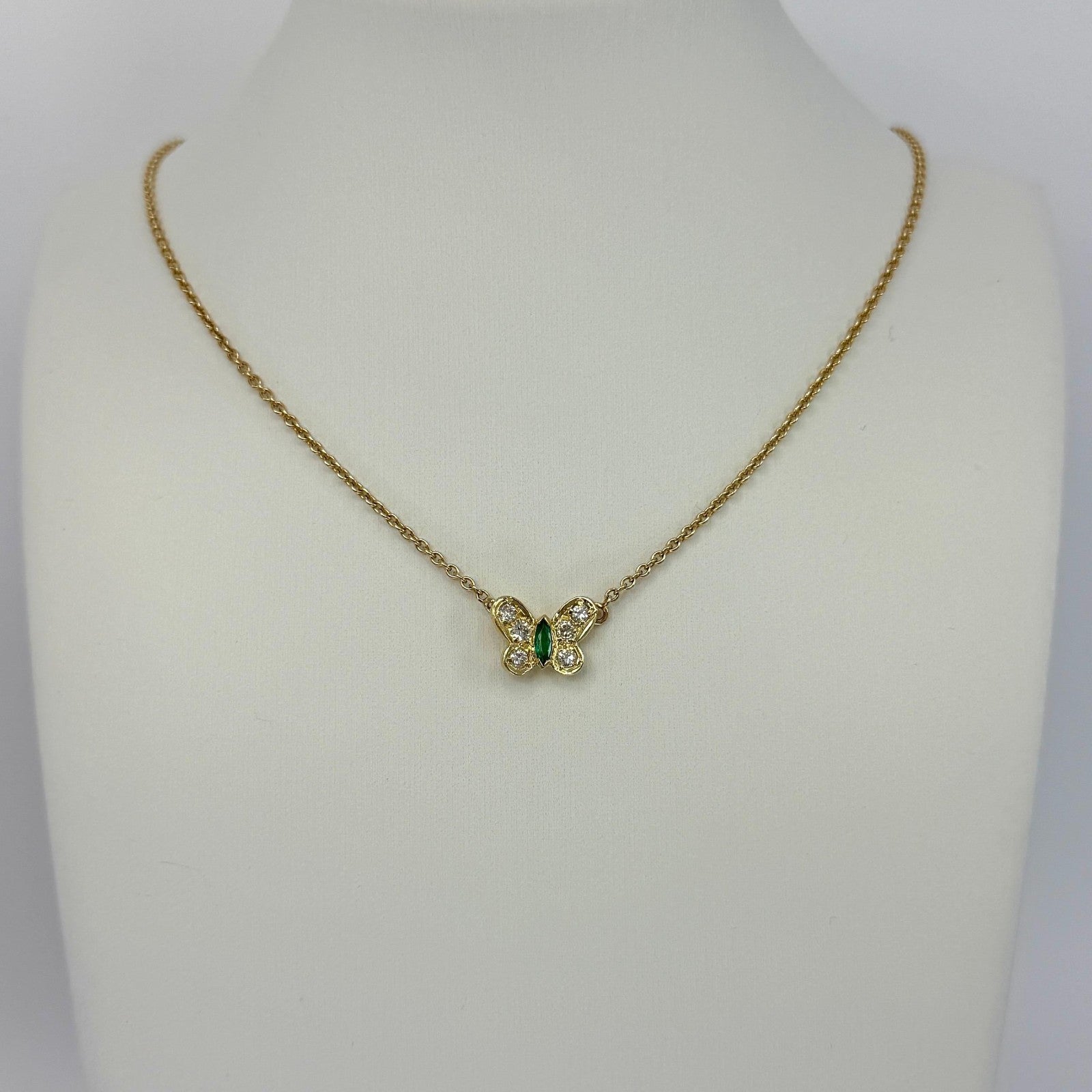 Rare Van Cleef & Arpels Emerald & Diamond Papillion Butterfly 18k Gold Necklace — view 4