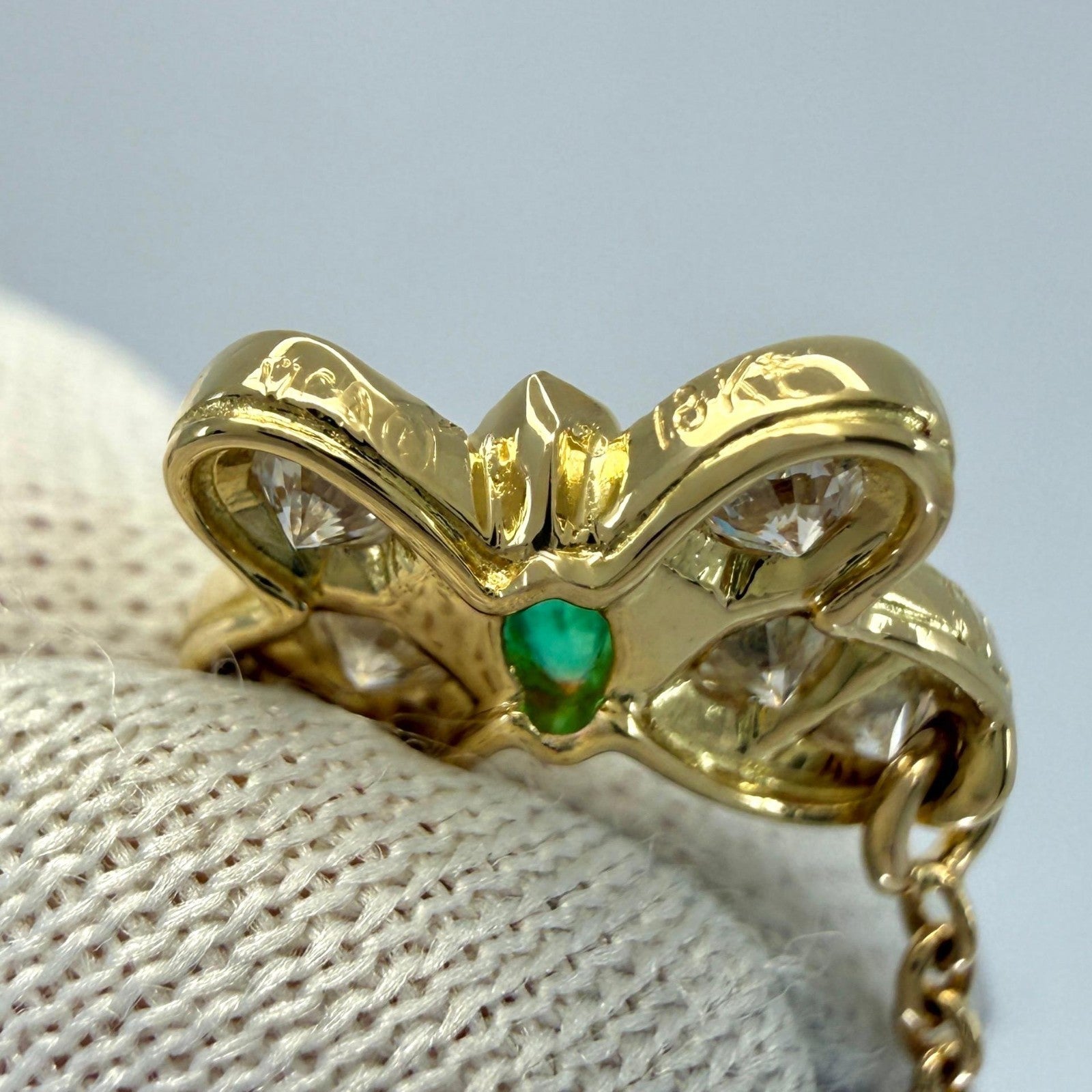 Rare Van Cleef & Arpels Emerald & Diamond Papillion Butterfly 18k Gold Necklace — view 5