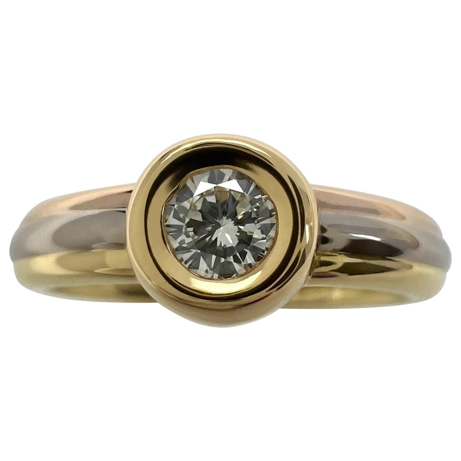 Vintage Cartier Round Diamond 18k Tricolor Multi Tone Gold Solitaire Ring 50