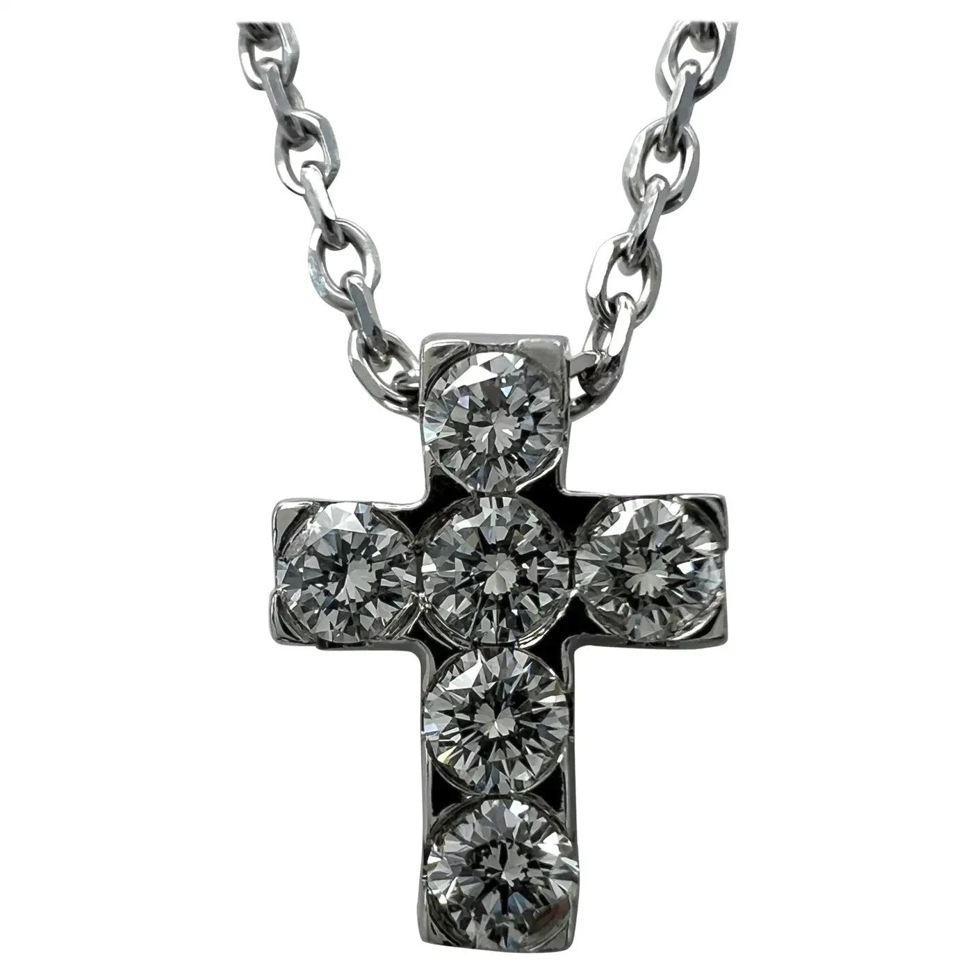 Vintage Van Cleef & Arpels Mini Cross Diamond 18ct White Gold Pendant Necklace