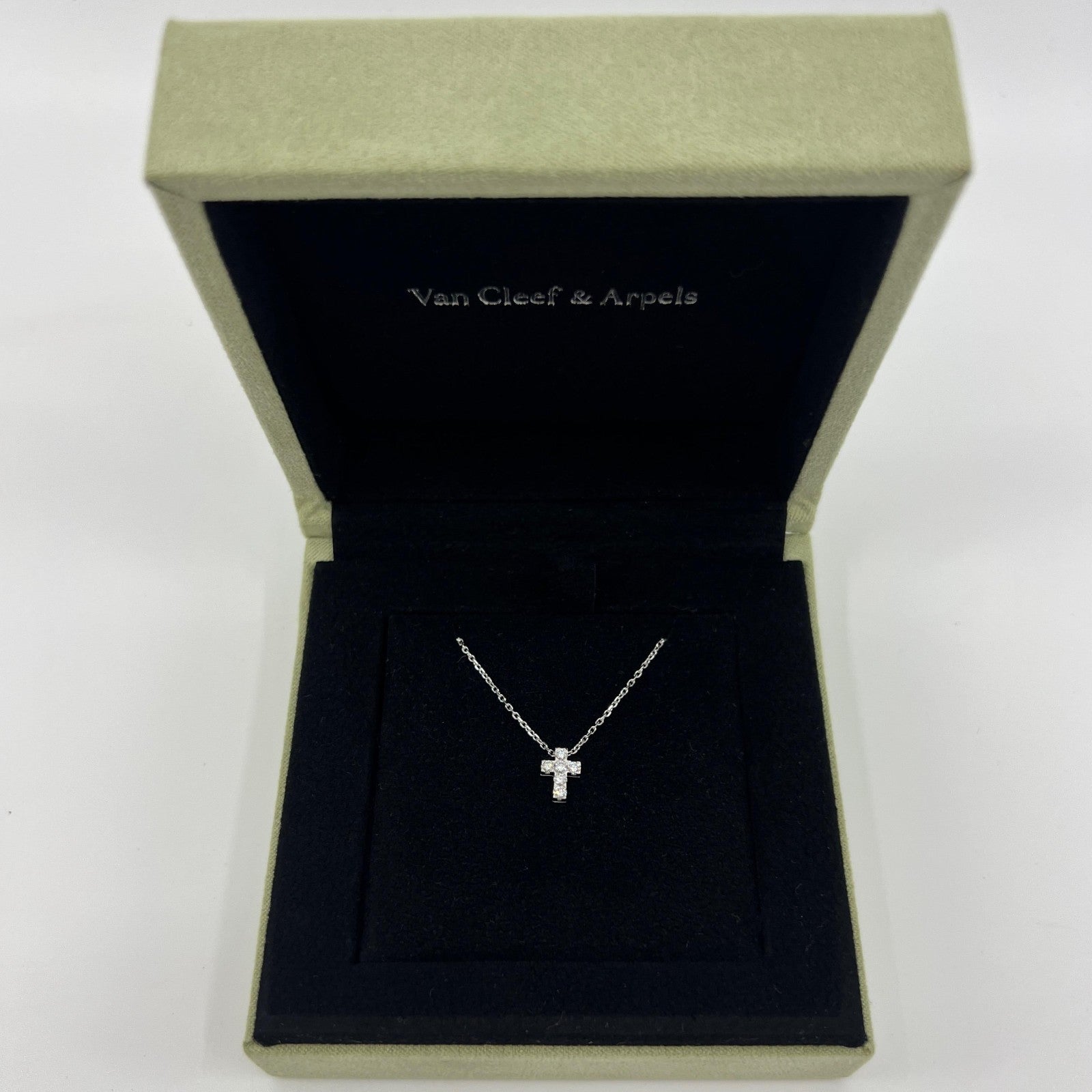Vintage Van Cleef & Arpels Mini Cross Diamond 18ct White Gold Pendant Necklace — view 2