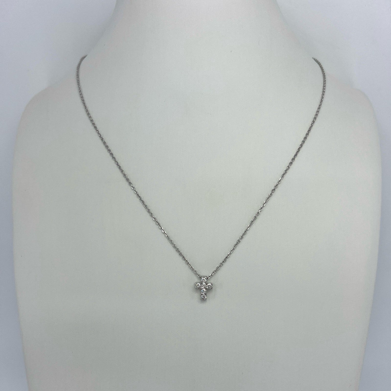 Vintage Van Cleef & Arpels Mini Cross Diamond 18ct White Gold Pendant Necklace — view 4