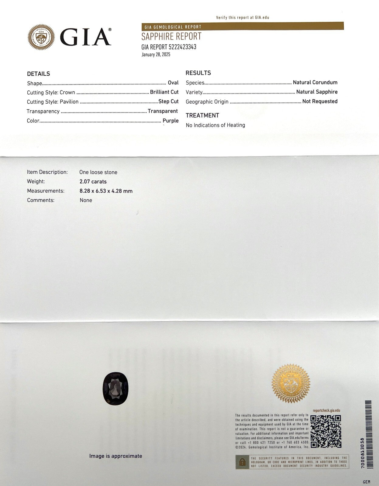 2.07ct GIA CERTIFIED Untreated Purple Sapphire NATURAL Oval Cut Gem 8.2x6.5mm — view 2