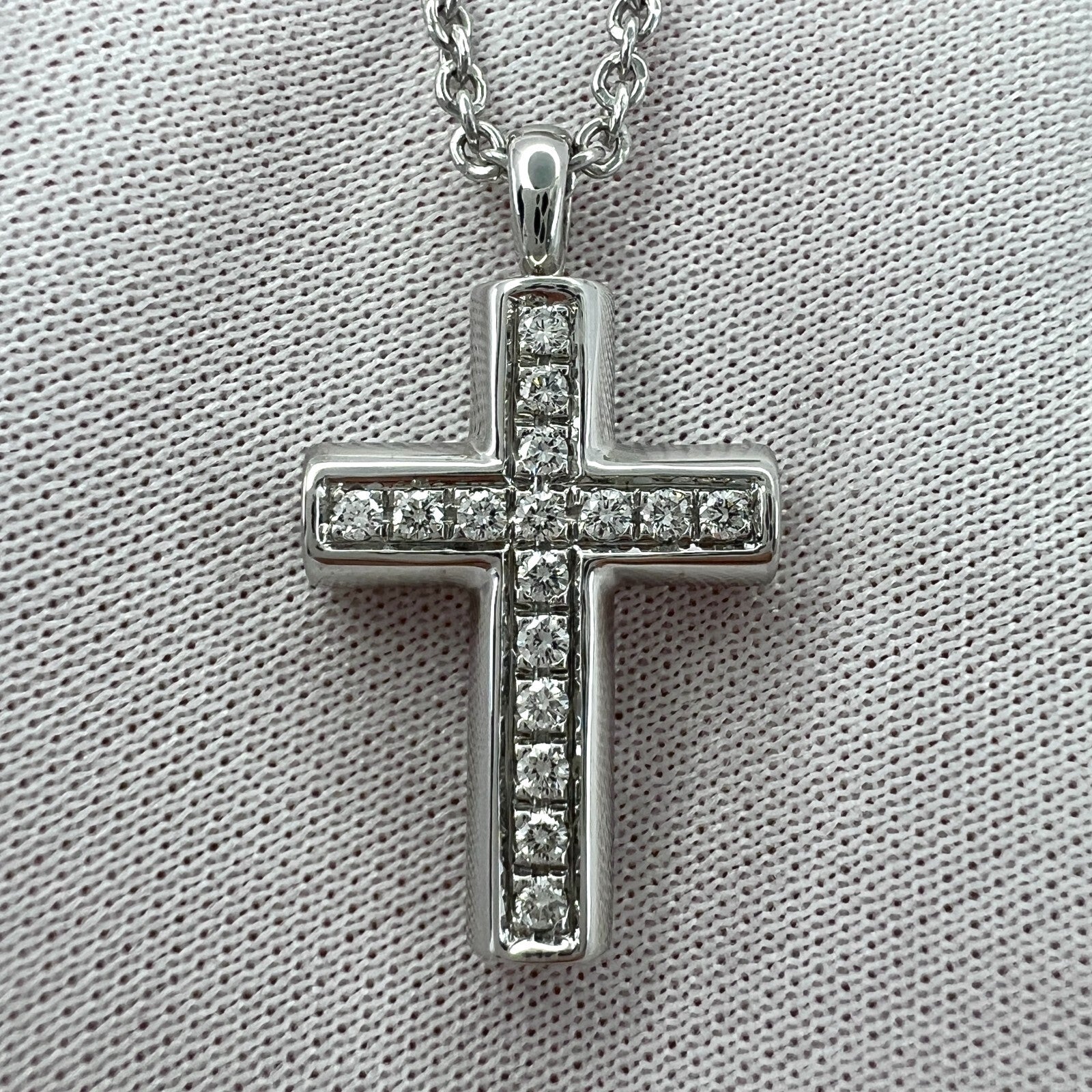 Rare Vintage Bvlgari Diamond Cross 18 Karat White Gold Pendant Necklace — view 2