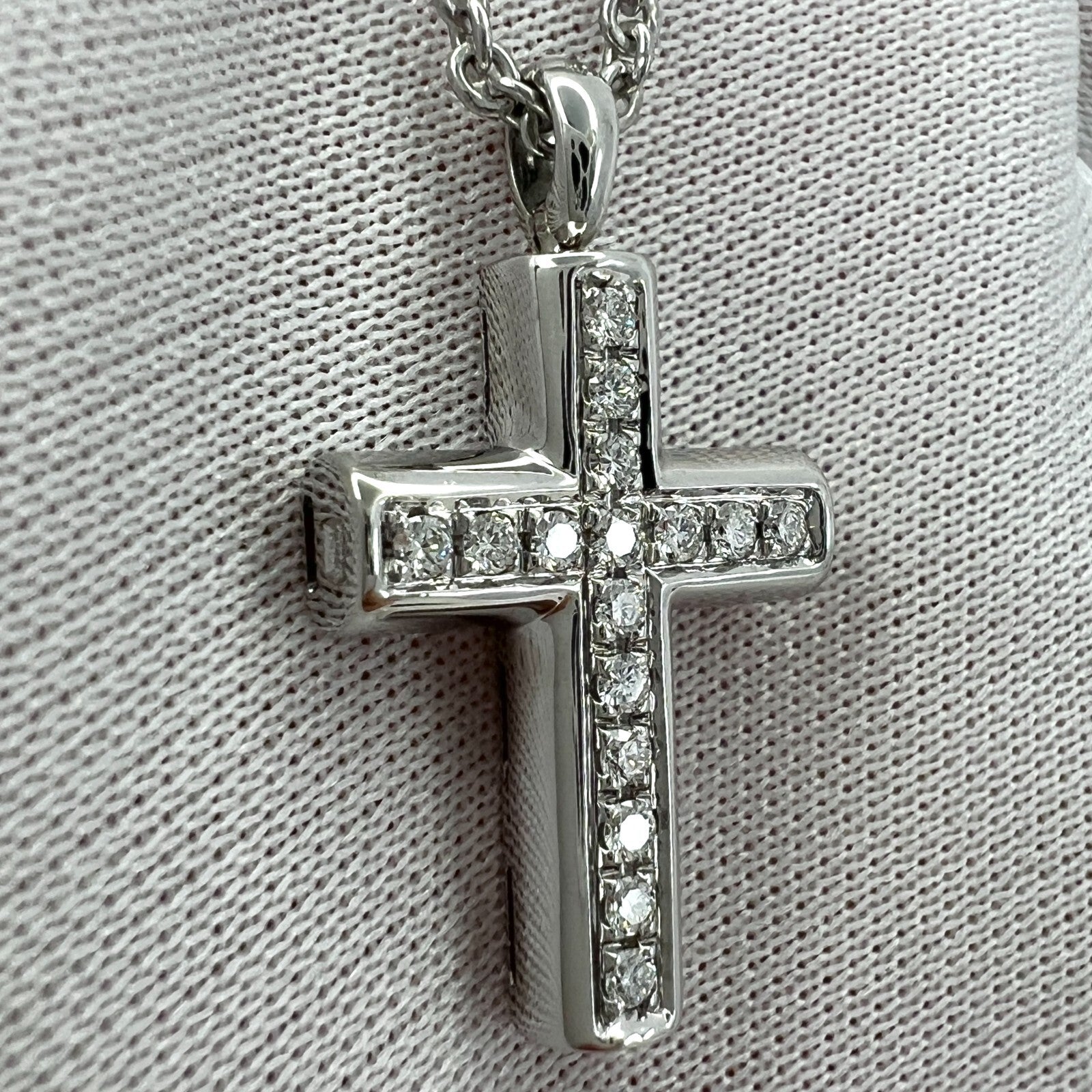 Rare Vintage Bvlgari Diamond Cross 18 Karat White Gold Pendant Necklace — view 3