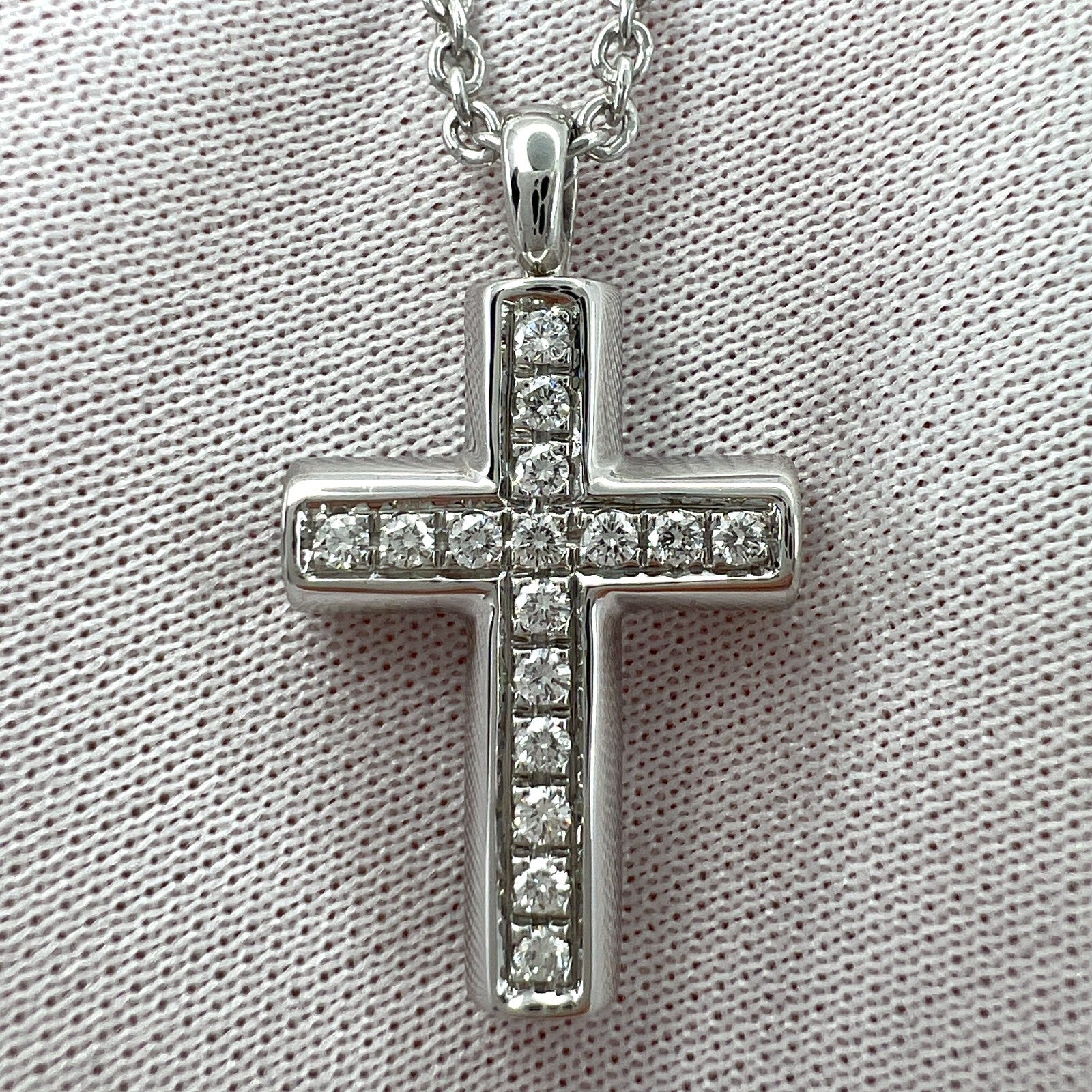 Rare Vintage Bvlgari Diamond Cross 18 Karat White Gold Pendant Necklace — view 5