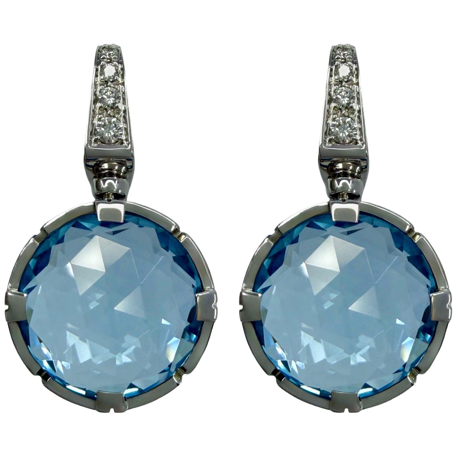 Rare Vintage Bvlgari Parentesi Blue Topaz & Diamond 18k White Gold Drop Earrings