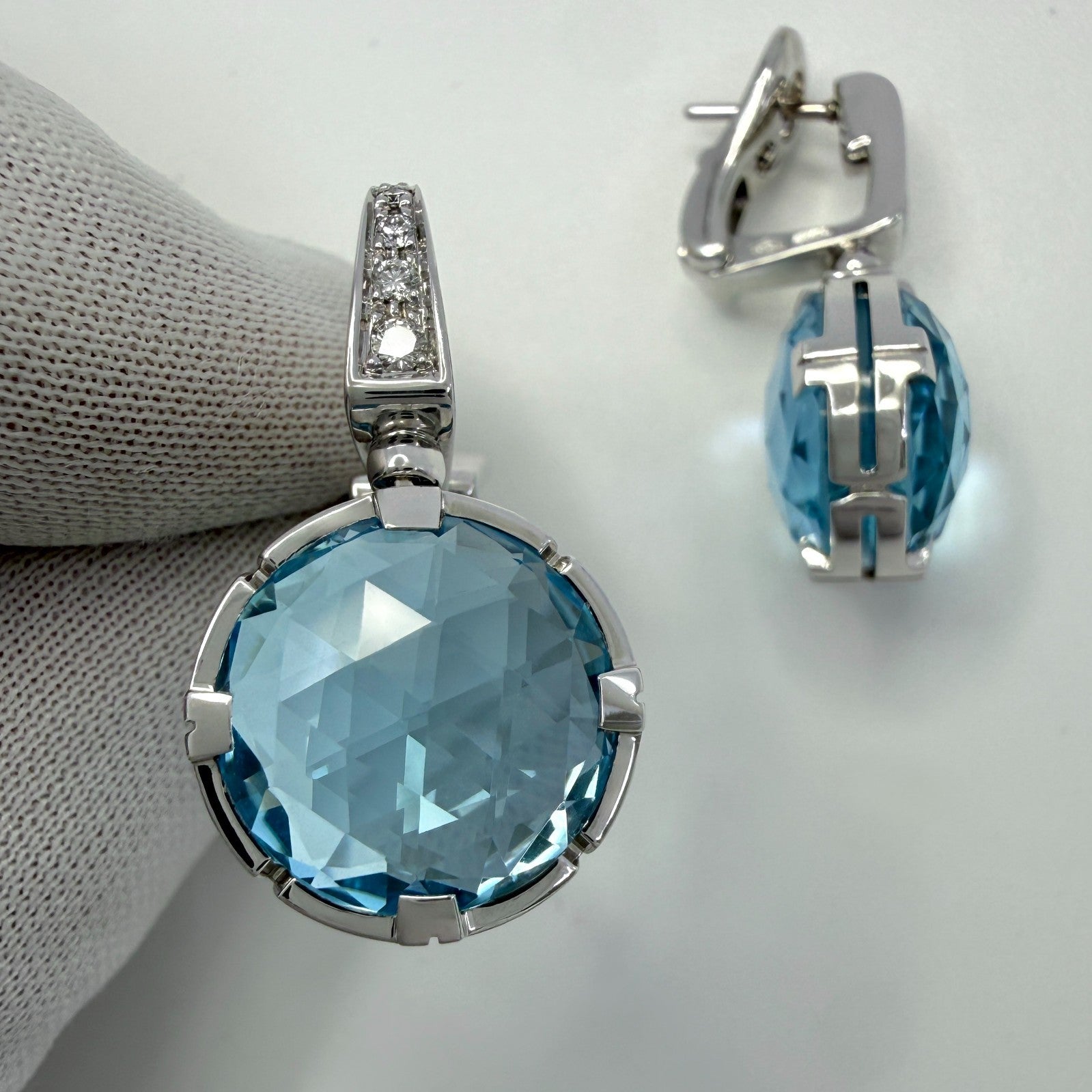 Rare Vintage Bvlgari Parentesi Blue Topaz & Diamond 18k White Gold Drop Earrings — view 3
