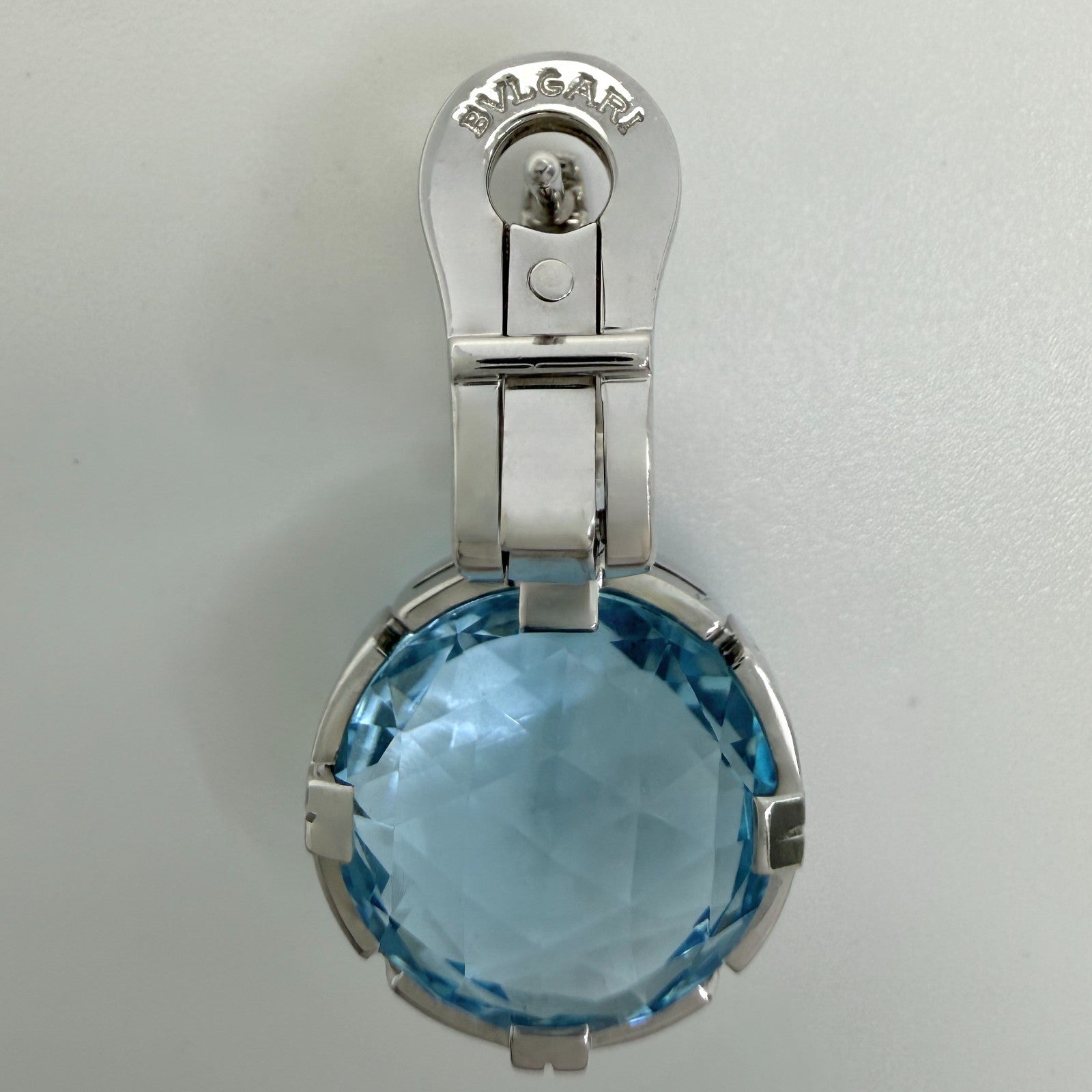 Rare Vintage Bvlgari Parentesi Blue Topaz & Diamond 18k White Gold Drop Earrings — view 4