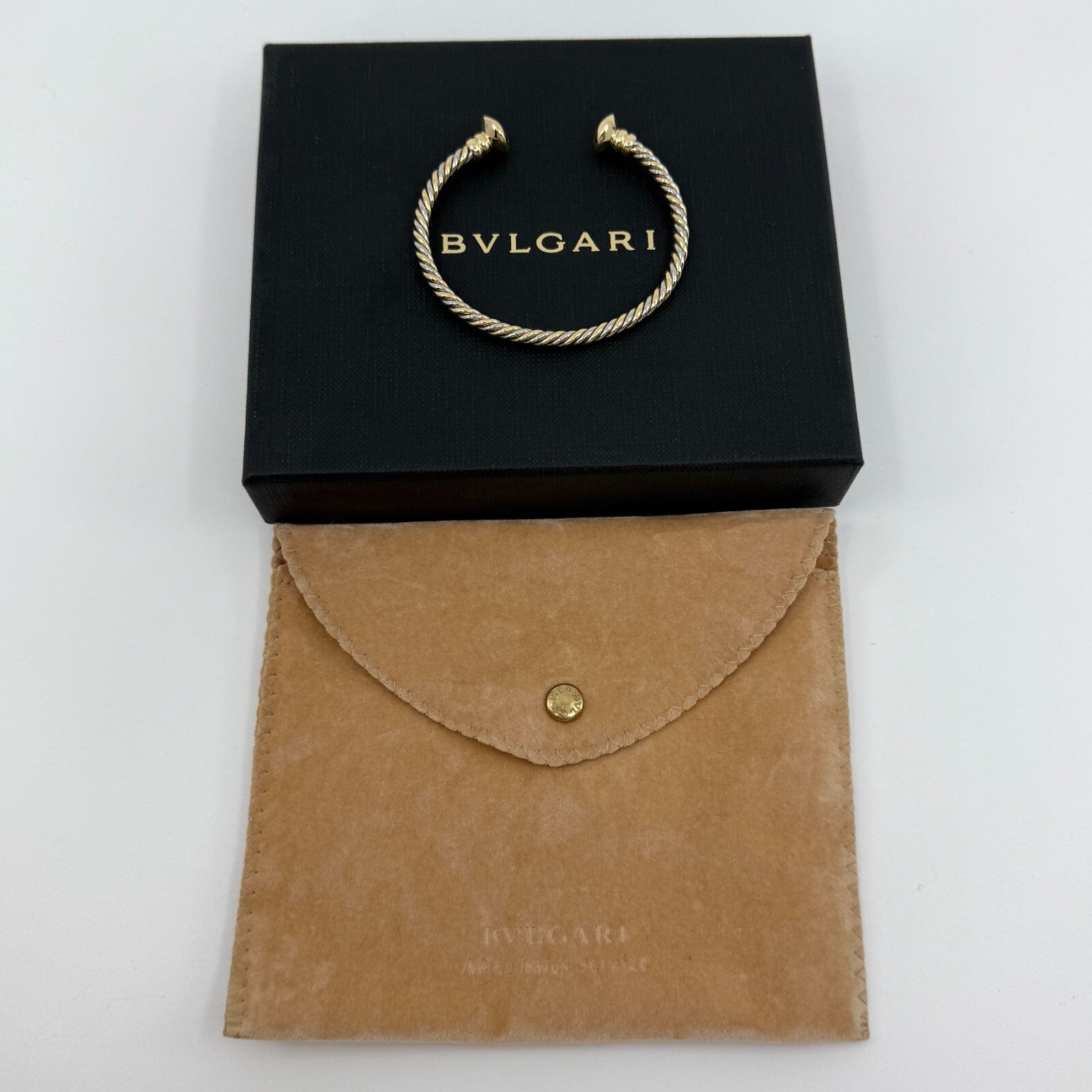 Bvlgari Bulgari Tubogas 18k Yellow Gold Steel Twist Bangle Bracelet Cuff — view 5