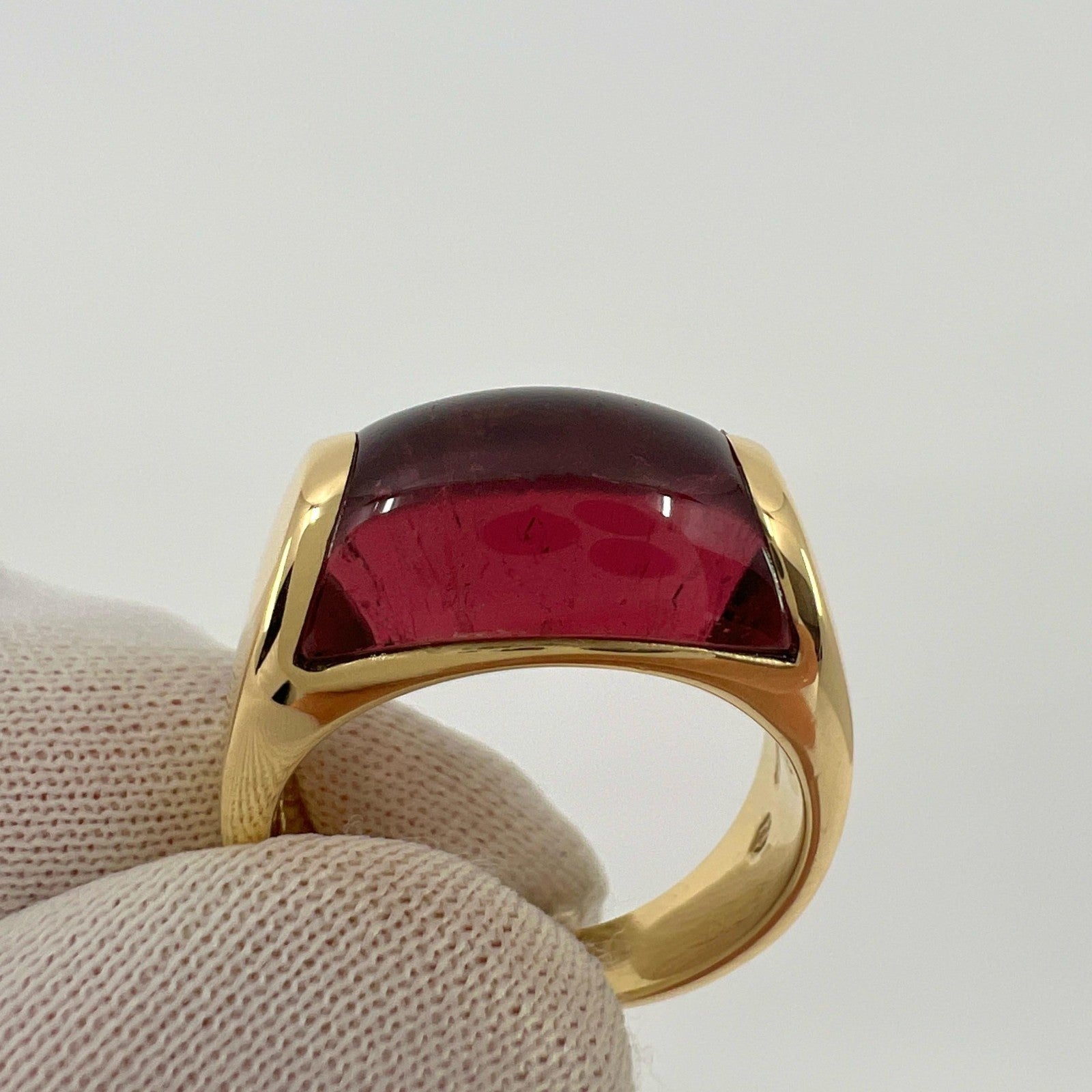 Rare Bvlgari Tronchetto 18k Yellow Gold Rubellite Pink Tourmaline Ring with Box — view 3