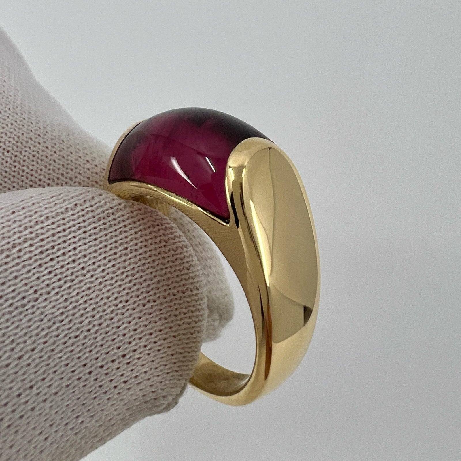 Rare Bvlgari Tronchetto 18k Yellow Gold Rubellite Pink Tourmaline Ring with Box — view 4