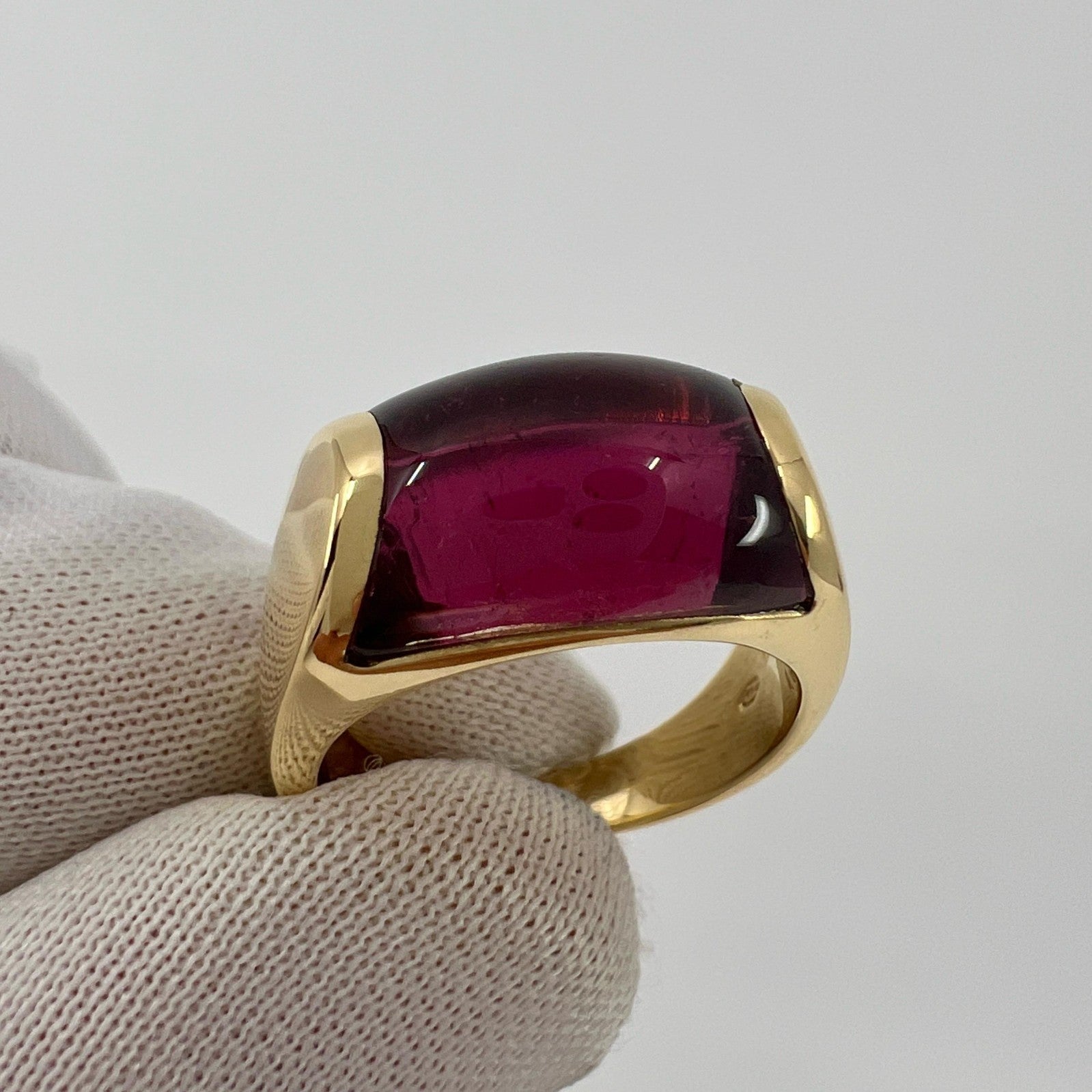 Rare Bvlgari Tronchetto 18k Yellow Gold Rubellite Pink Tourmaline Ring with Box — view 5