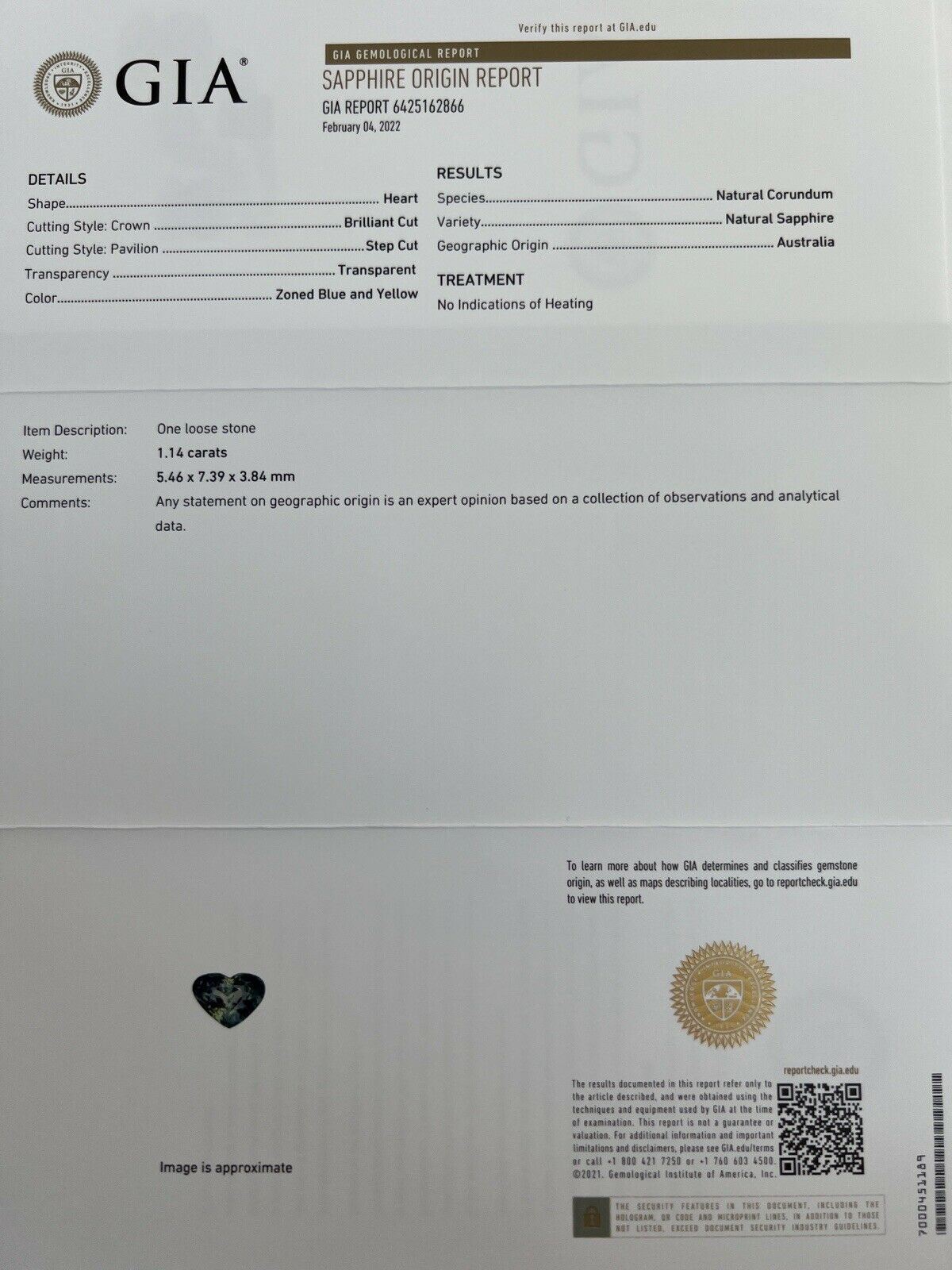 GIA CERTIFIED Bi Colour Australian Sapphire 1.14ct Yellow Blue Heart Cut NO HEAT — view 2