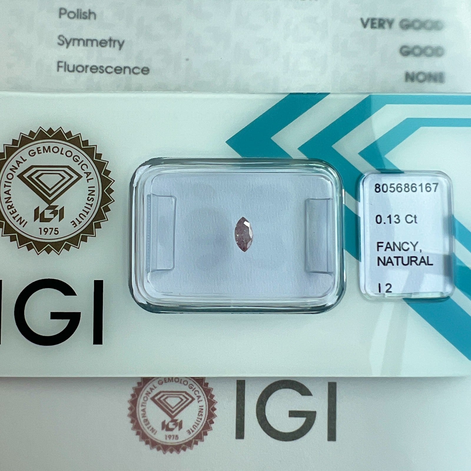 IGI CERTIFIED 0.13ct NATURAL Untreated Fancy Purple Pink Diamond Marquise Cut — view 5