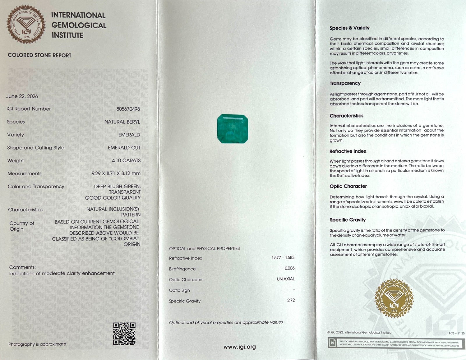 4.10ct Natural IGI CERTIFIED COLOMBIAN Emerald VIVID Green OCATGON Cut RARE Gem — view 3
