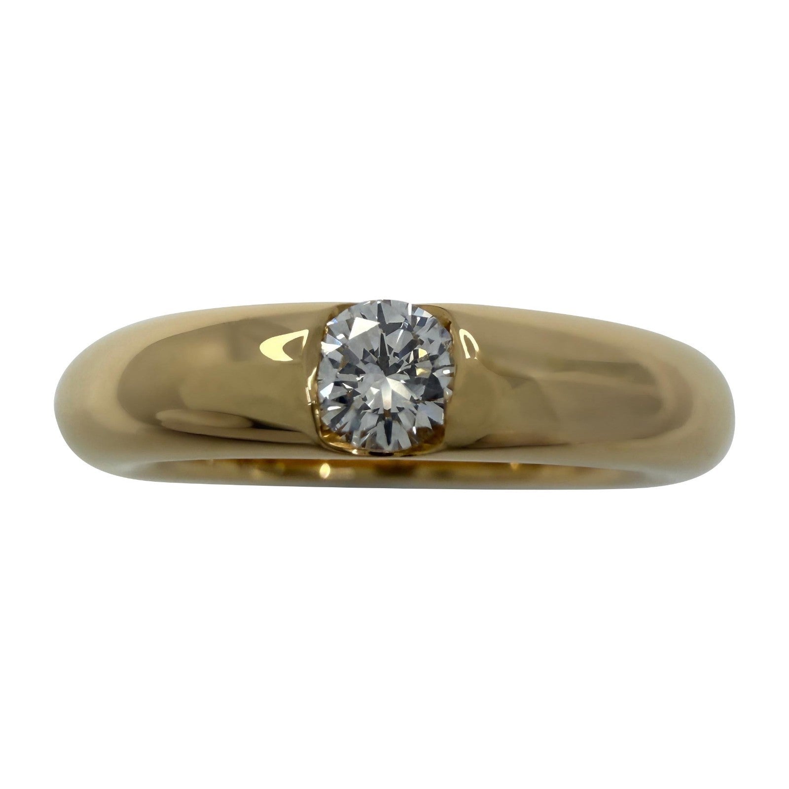Vintage Cartier Round 0.25ct Diamond Ellipse 18k Yellow Gold Solitaire Band Ring