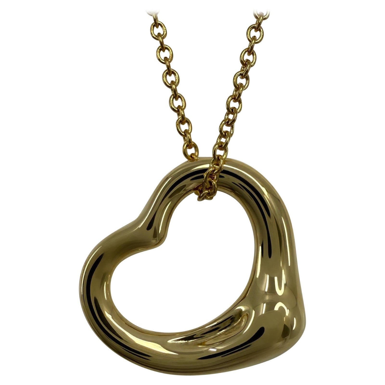 Vintage Tiffany & Co. Elsa Peretti Open Heart 18k Gold Pendant Necklace 15mm