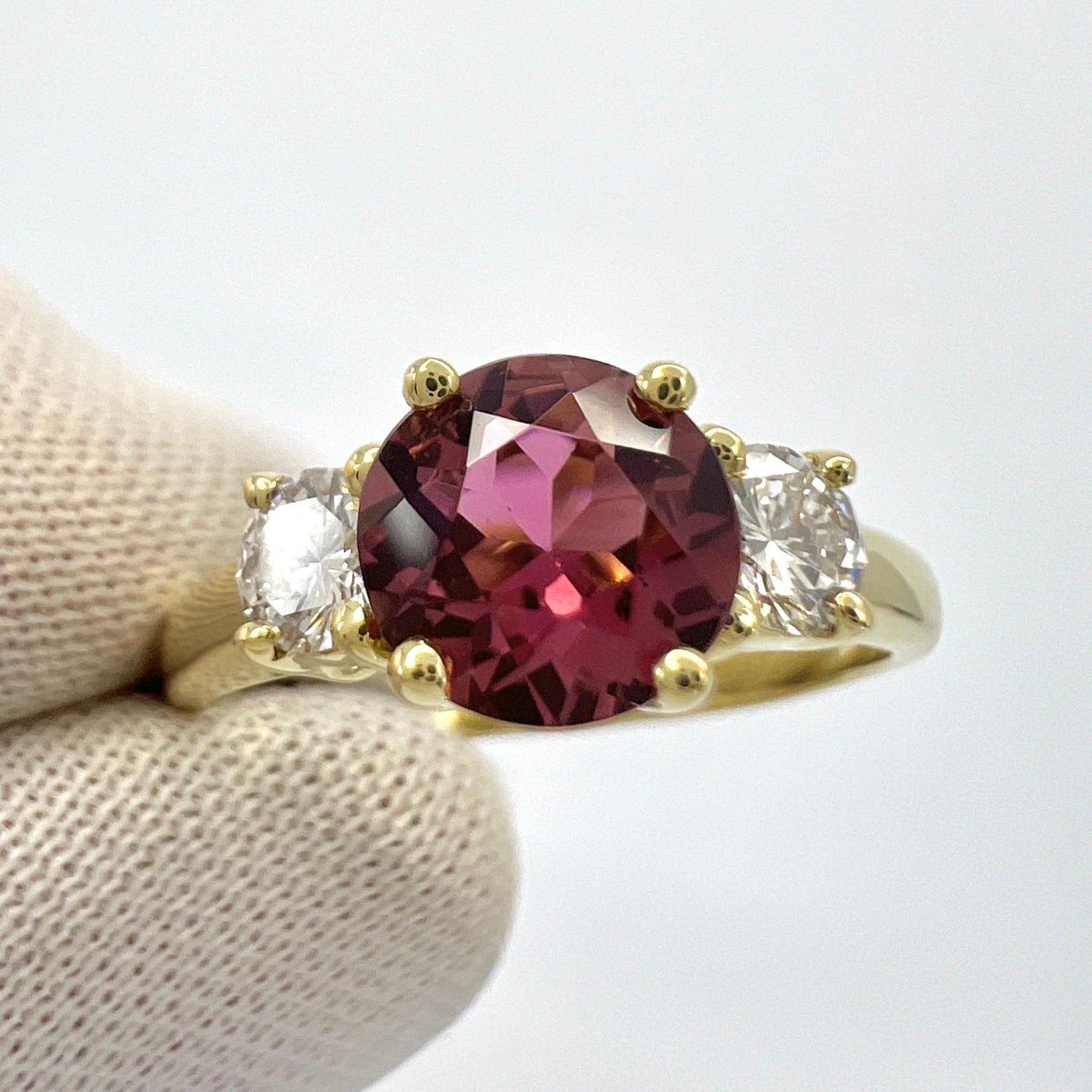 Vintage Tiffany & Co Pink Tourmaline & Diamond 18k Yellow Gold Three Stone Ring — view 3