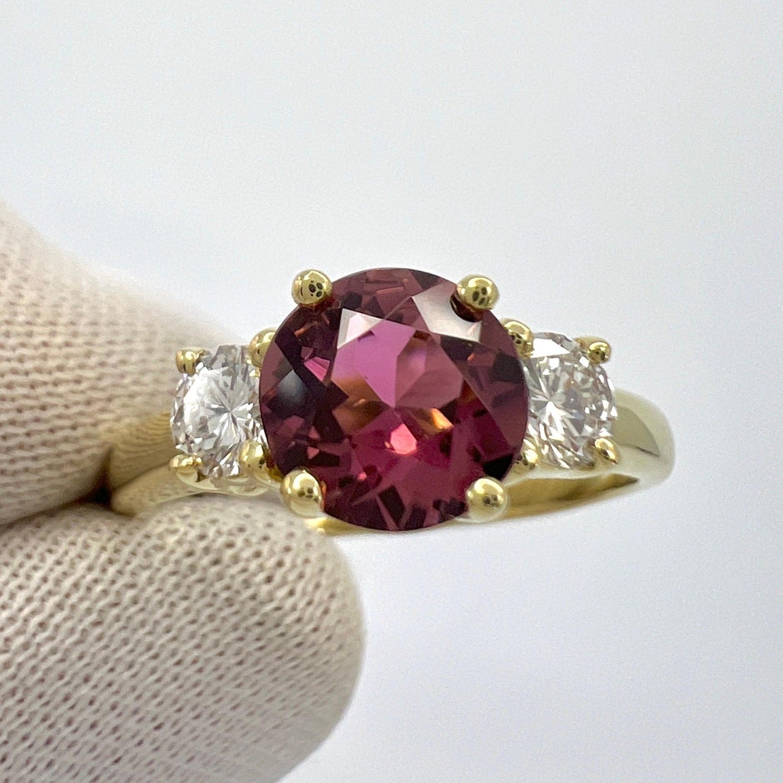 Vintage Tiffany & Co Pink Tourmaline & Diamond 18k Yellow Gold Three Stone Ring — view 5