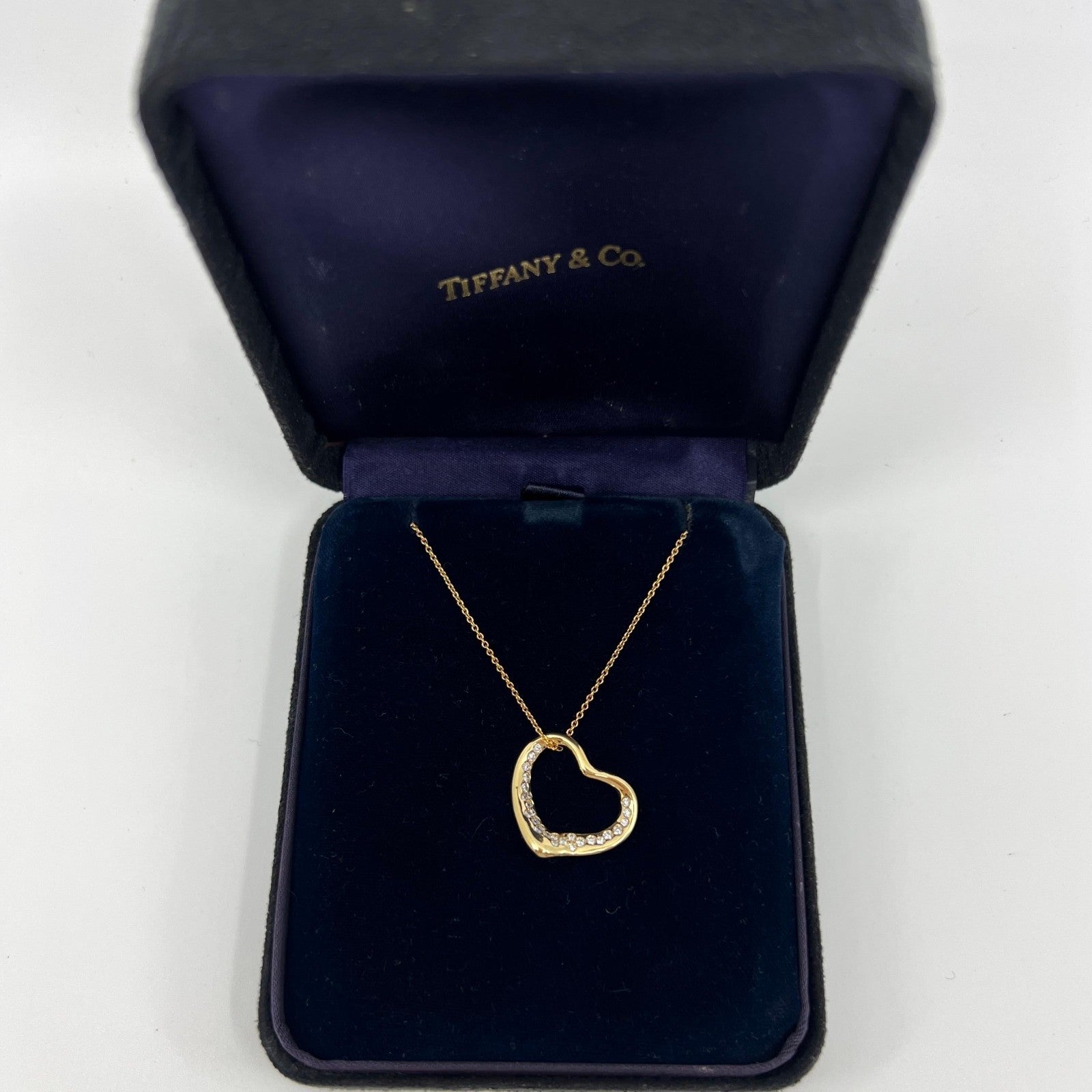 Tiffany & Co. Elsa Peretti Open Heart Diamond 18k Yellow Gold Pendant Necklace — view 2