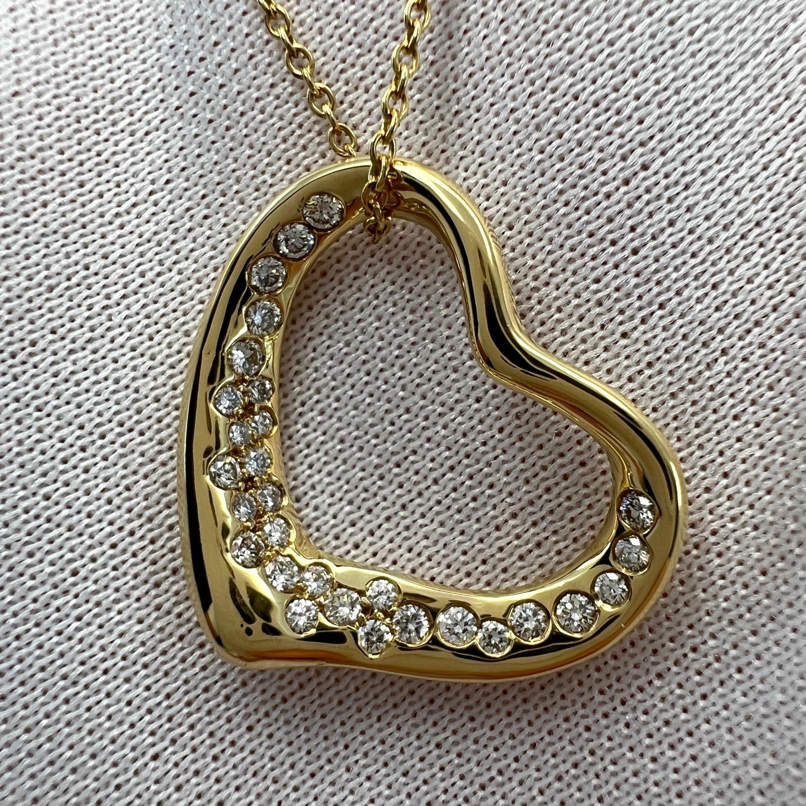 Tiffany & Co. Elsa Peretti Open Heart Diamond 18k Yellow Gold Pendant Necklace — view 3