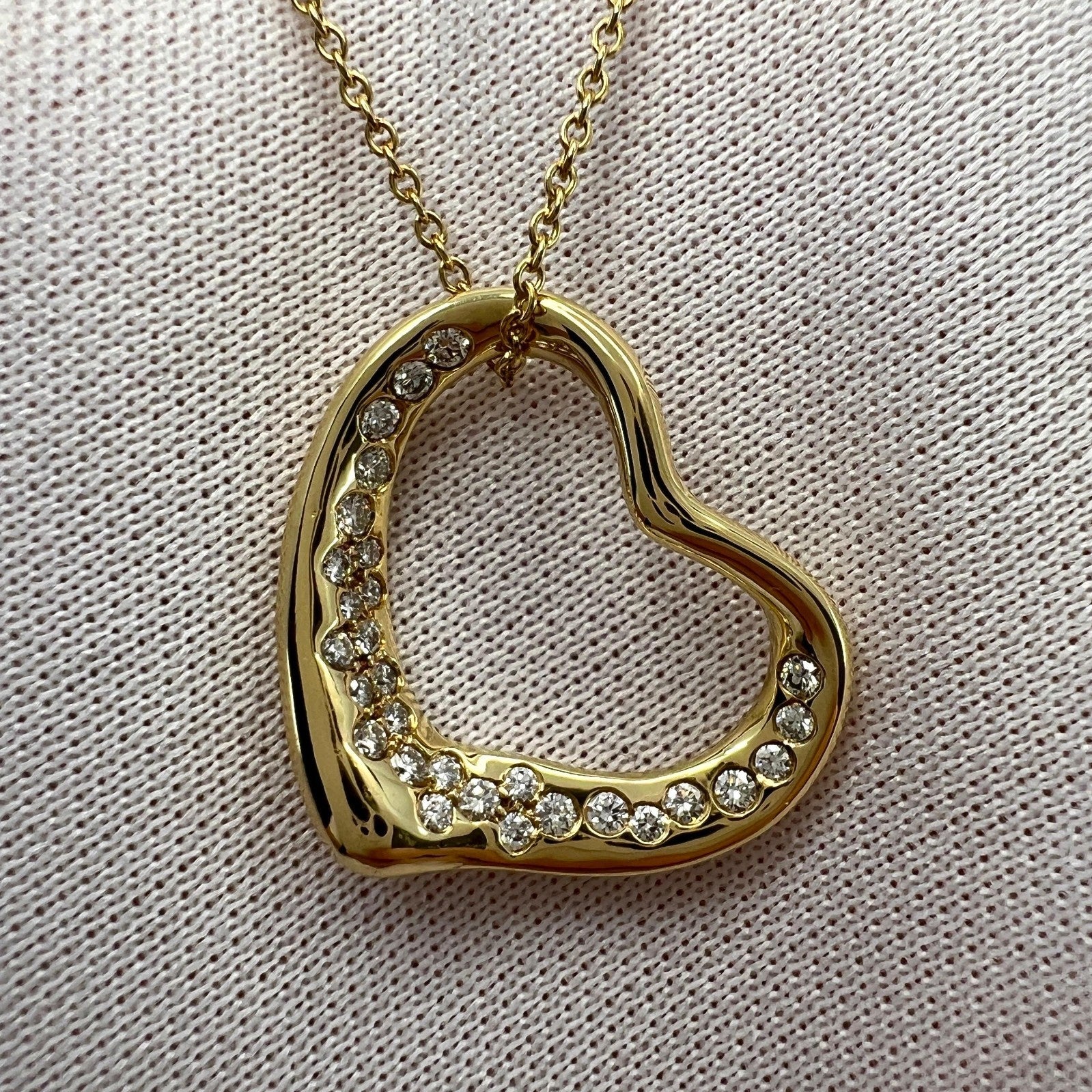 Tiffany & Co. Elsa Peretti Open Heart Diamond 18k Yellow Gold Pendant Necklace — view 4