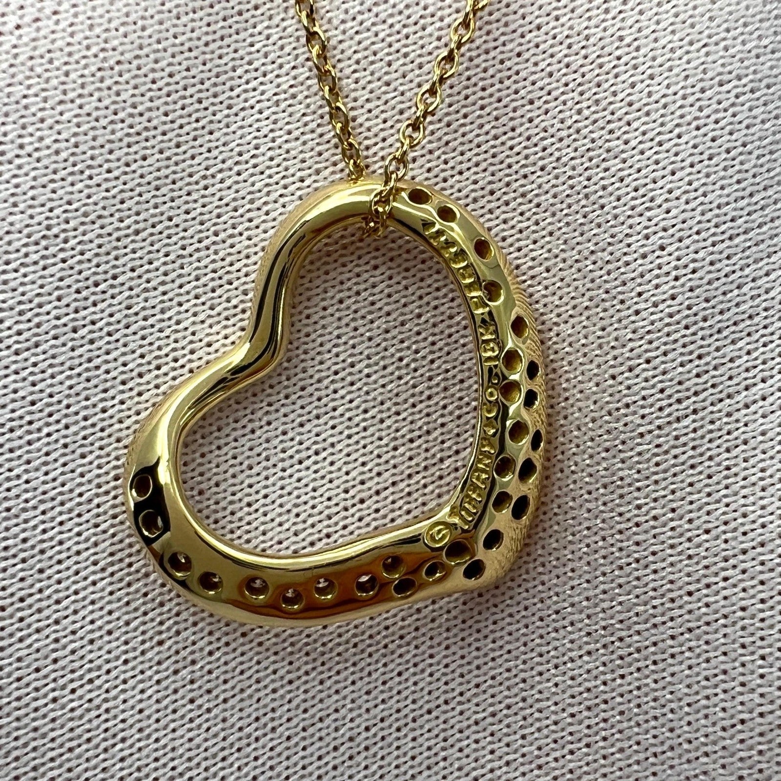 Tiffany & Co. Elsa Peretti Open Heart Diamond 18k Yellow Gold Pendant Necklace — view 5