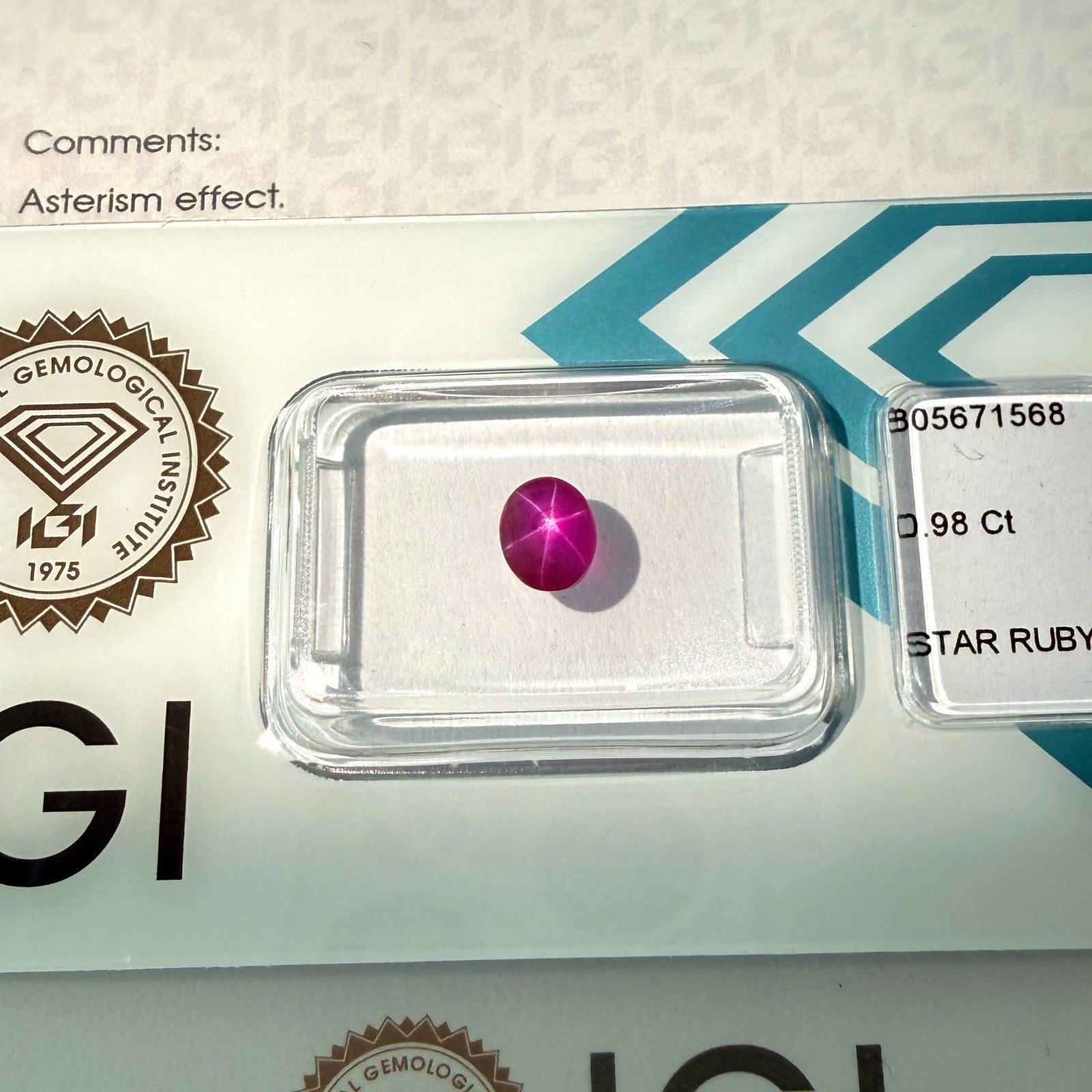 Fine IGI CERTIFIED Myanmar Burma STAR Ruby UNTREATED 0.98ct RARE Gem — view 3