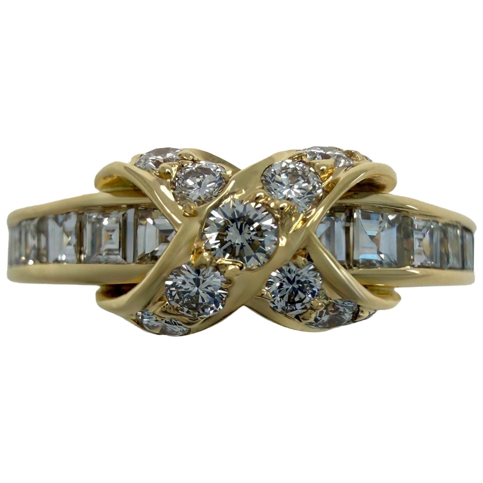 Rare 1970's Vintage Tiffany & Co Diamond 18k Yellow Gold Signature X Cross Ring