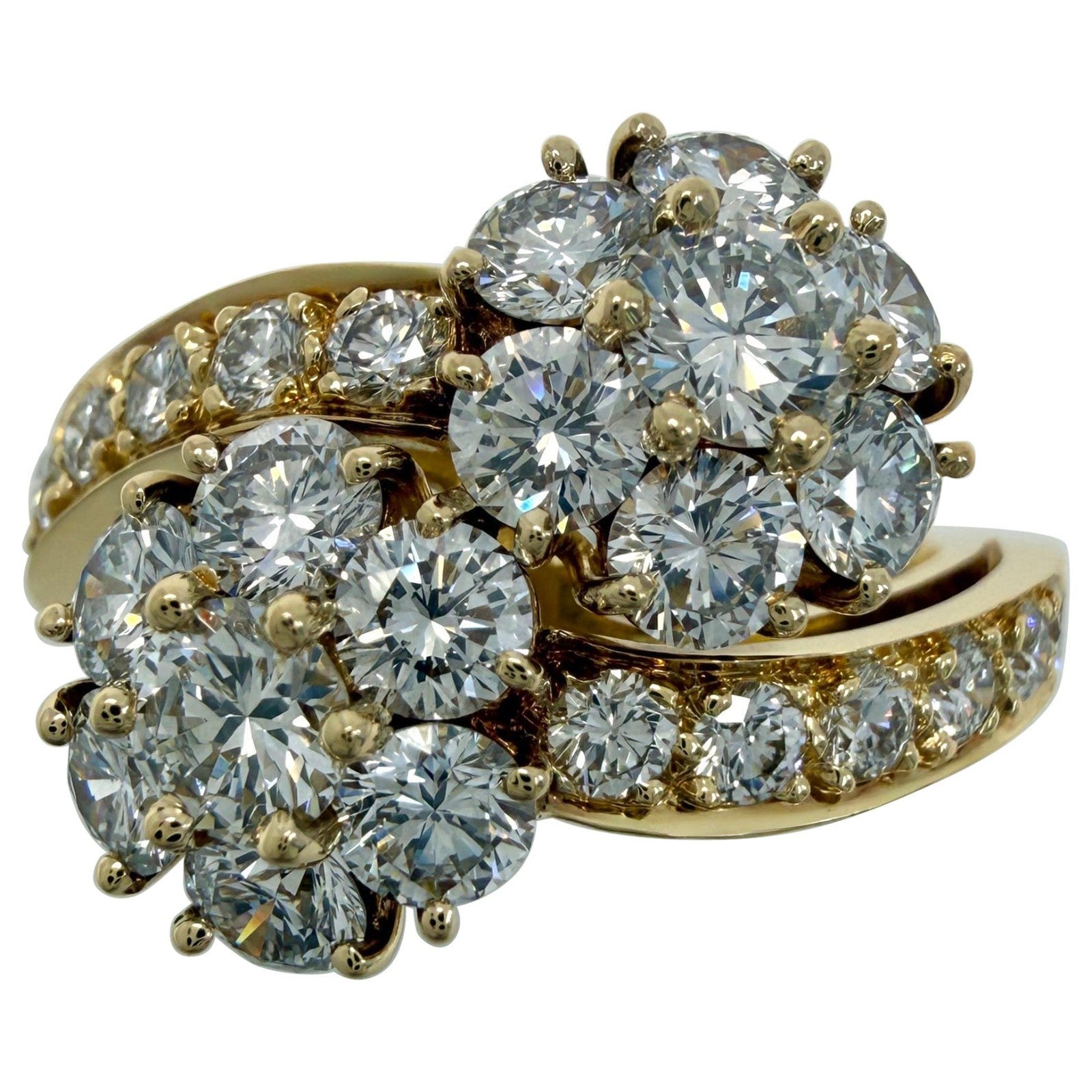 Rare Vintage Van Cleef & Arpels Diamond Snowflake Bypass 18k Gold Flower Ring 52