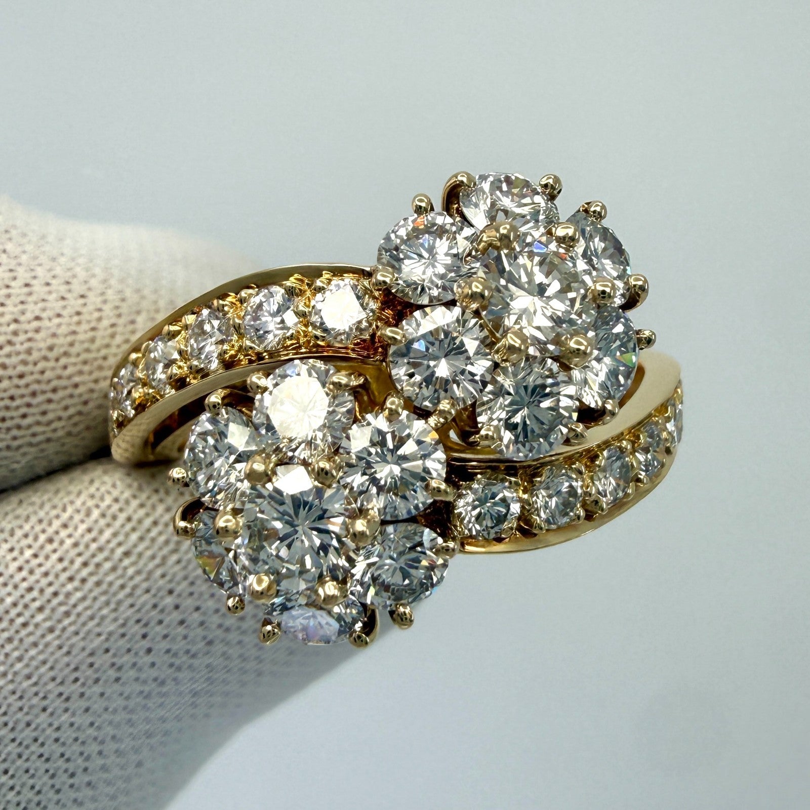 Rare Vintage Van Cleef & Arpels Diamond Snowflake Bypass 18k Gold Flower Ring 52 — view 3