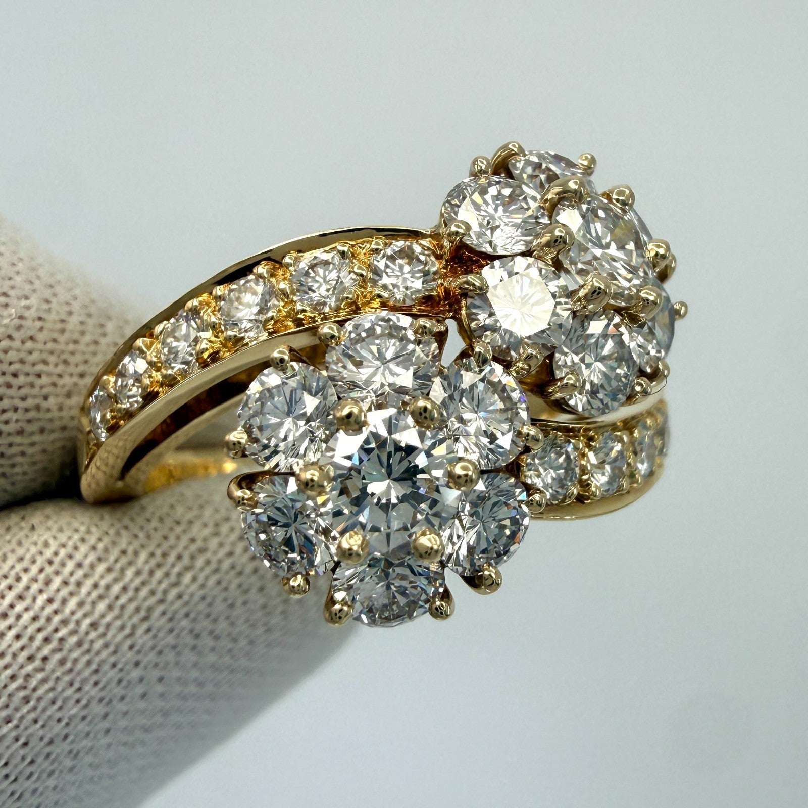 Rare Vintage Van Cleef & Arpels Diamond Snowflake Bypass 18k Gold Flower Ring 52 — view 4