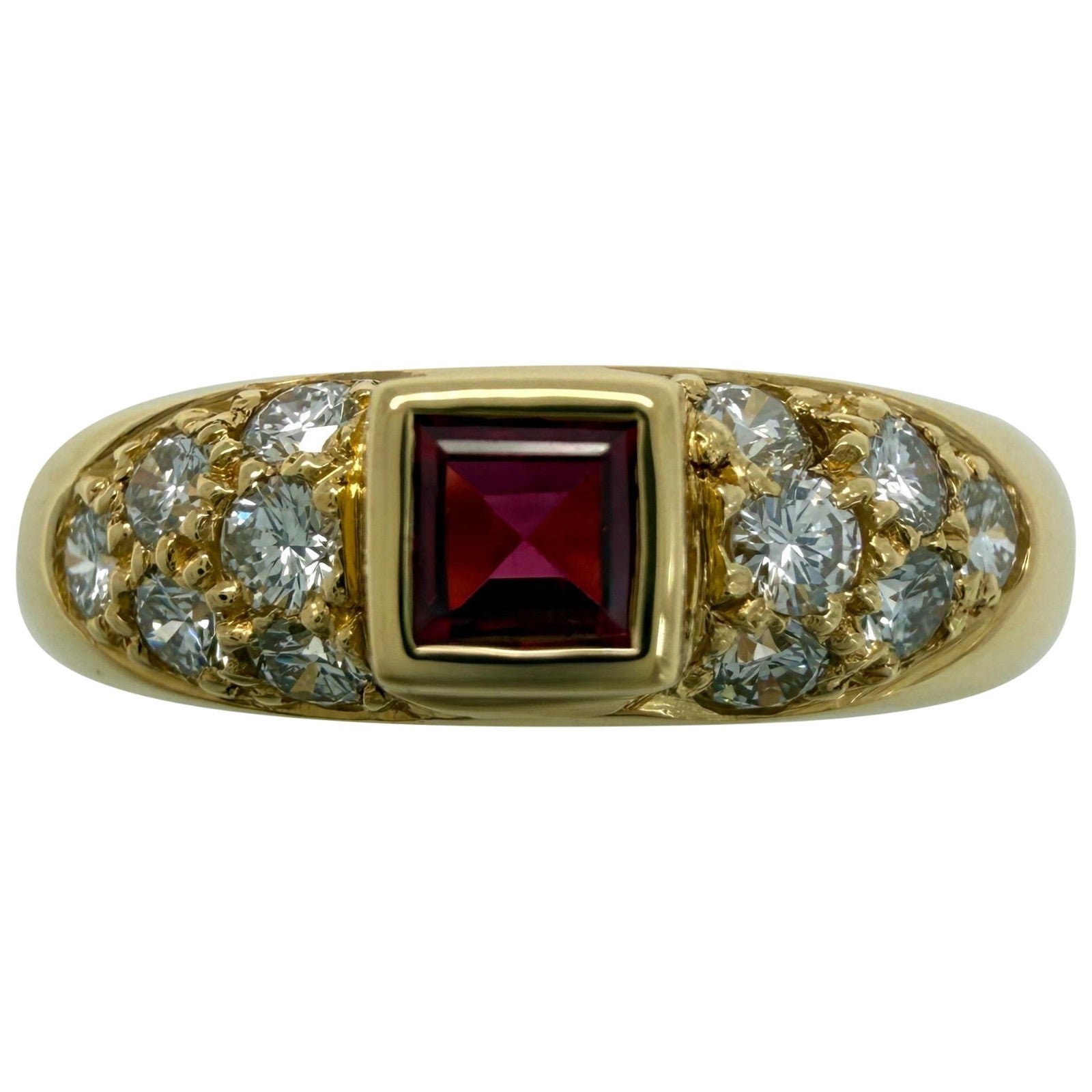 Rare Vintage Van Cleef & Arpels Square Cut Ruby & Diamond 18k Yellow Gold Ring 3