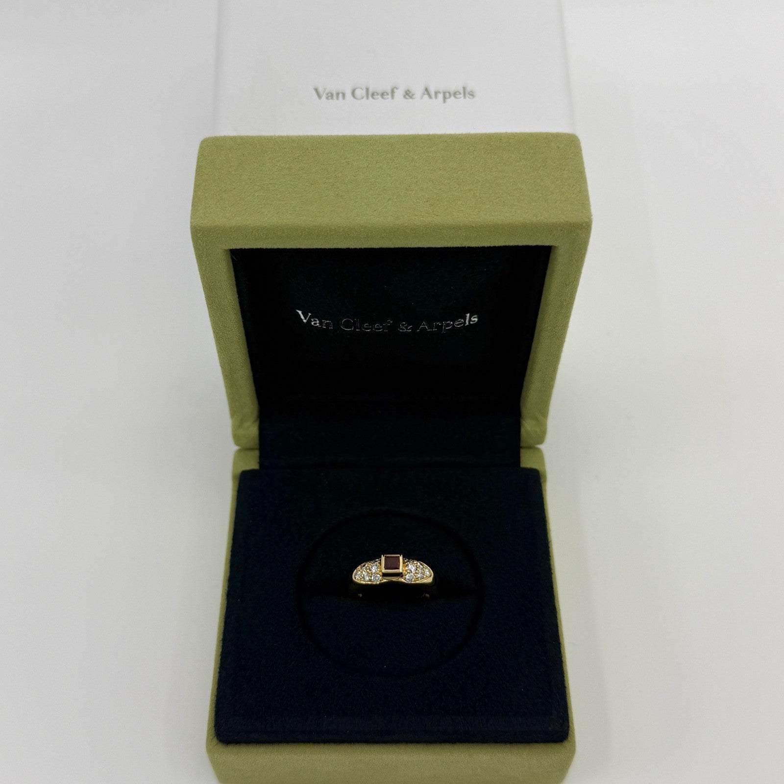 Rare Vintage Van Cleef & Arpels Square Cut Ruby & Diamond 18k Yellow Gold Ring 3 — view 2