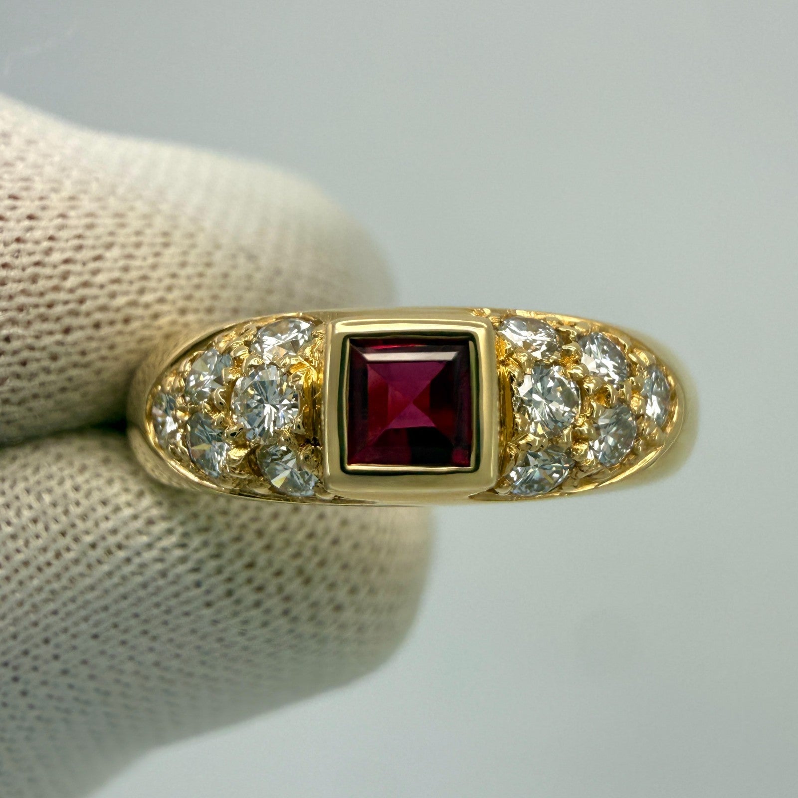 Rare Vintage Van Cleef & Arpels Square Cut Ruby & Diamond 18k Yellow Gold Ring 3 — view 3