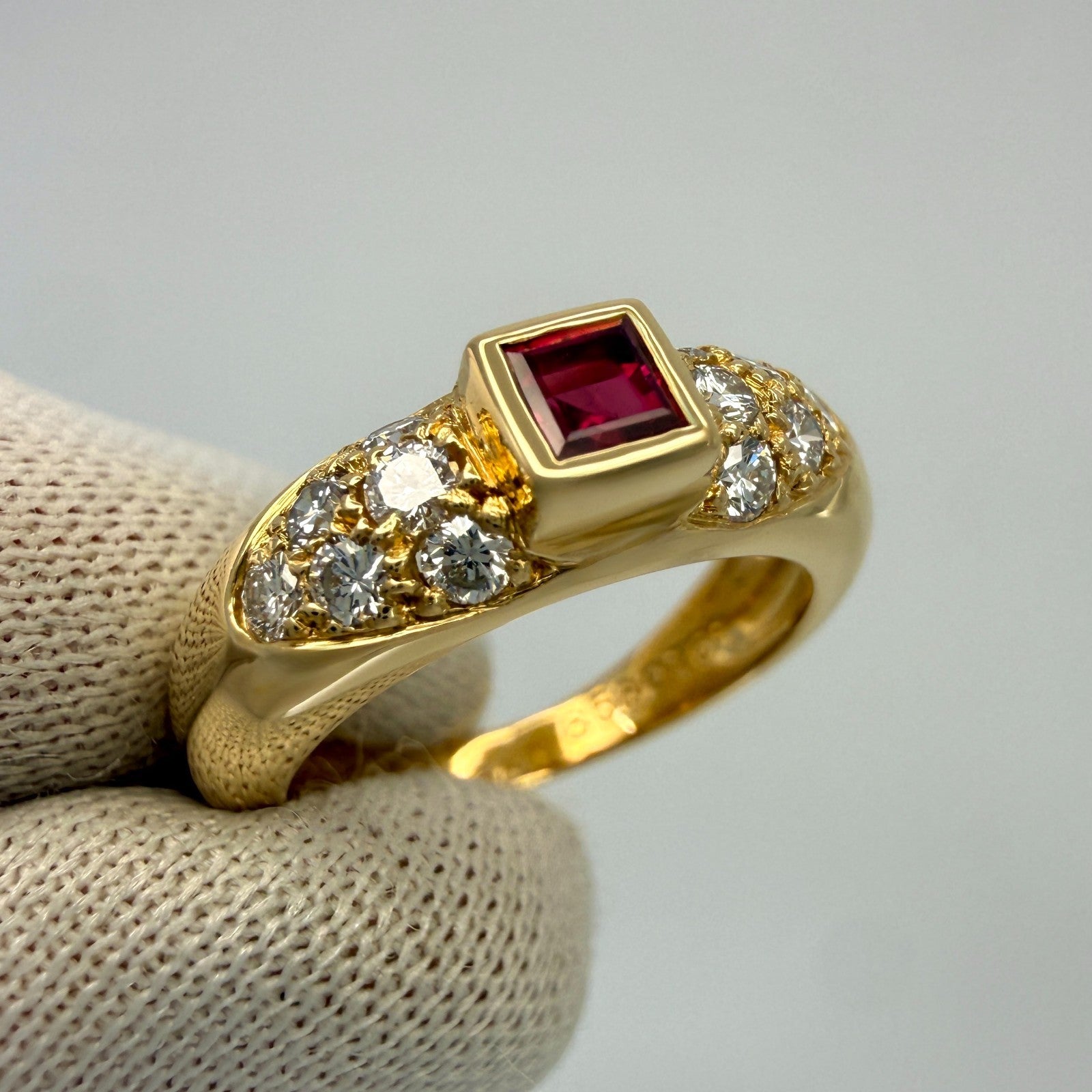 Rare Vintage Van Cleef & Arpels Square Cut Ruby & Diamond 18k Yellow Gold Ring 3 — view 4