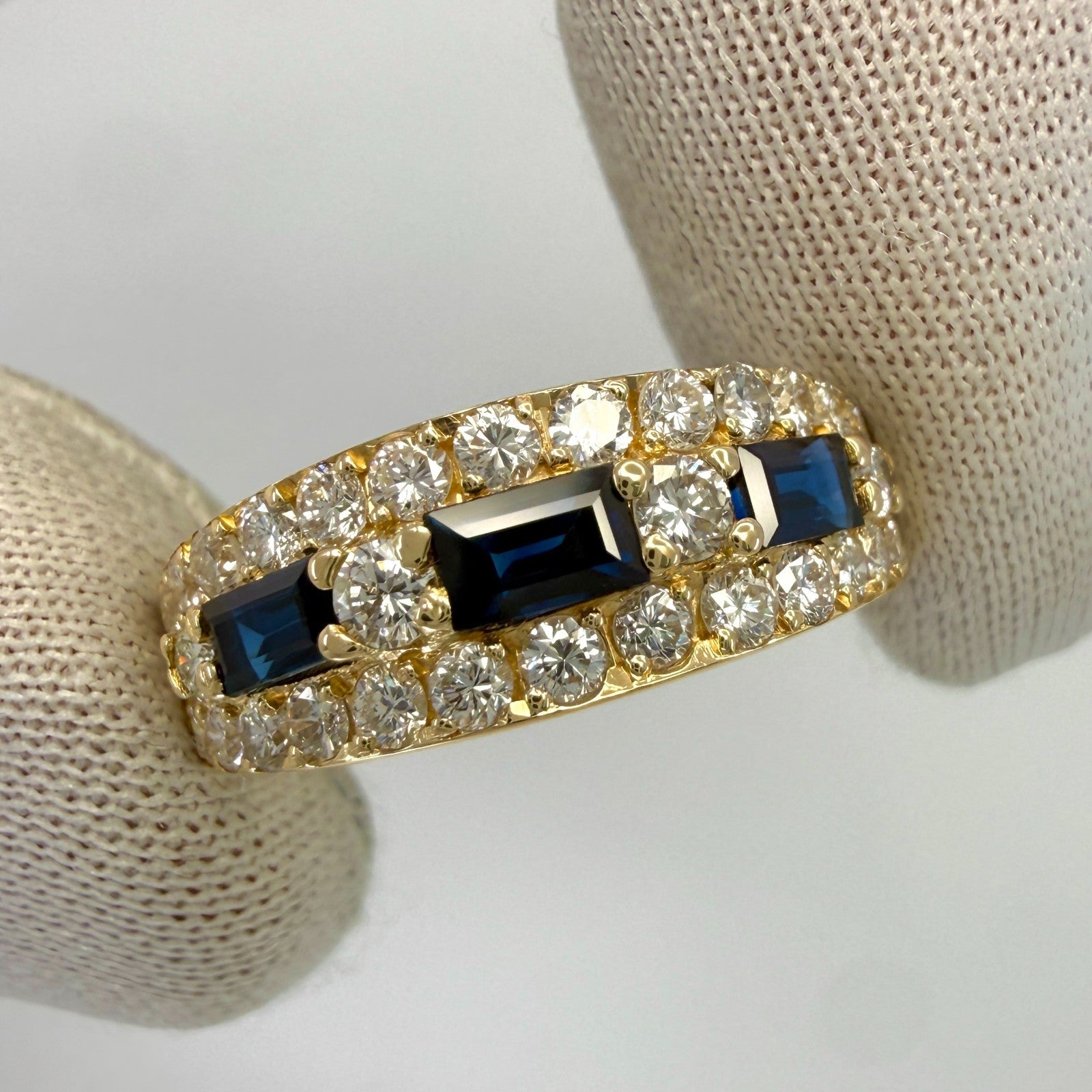 Rare Vintage Van Cleef & Arpels Blue Sapphire & Diamond Cocktail Band Ring — view 3