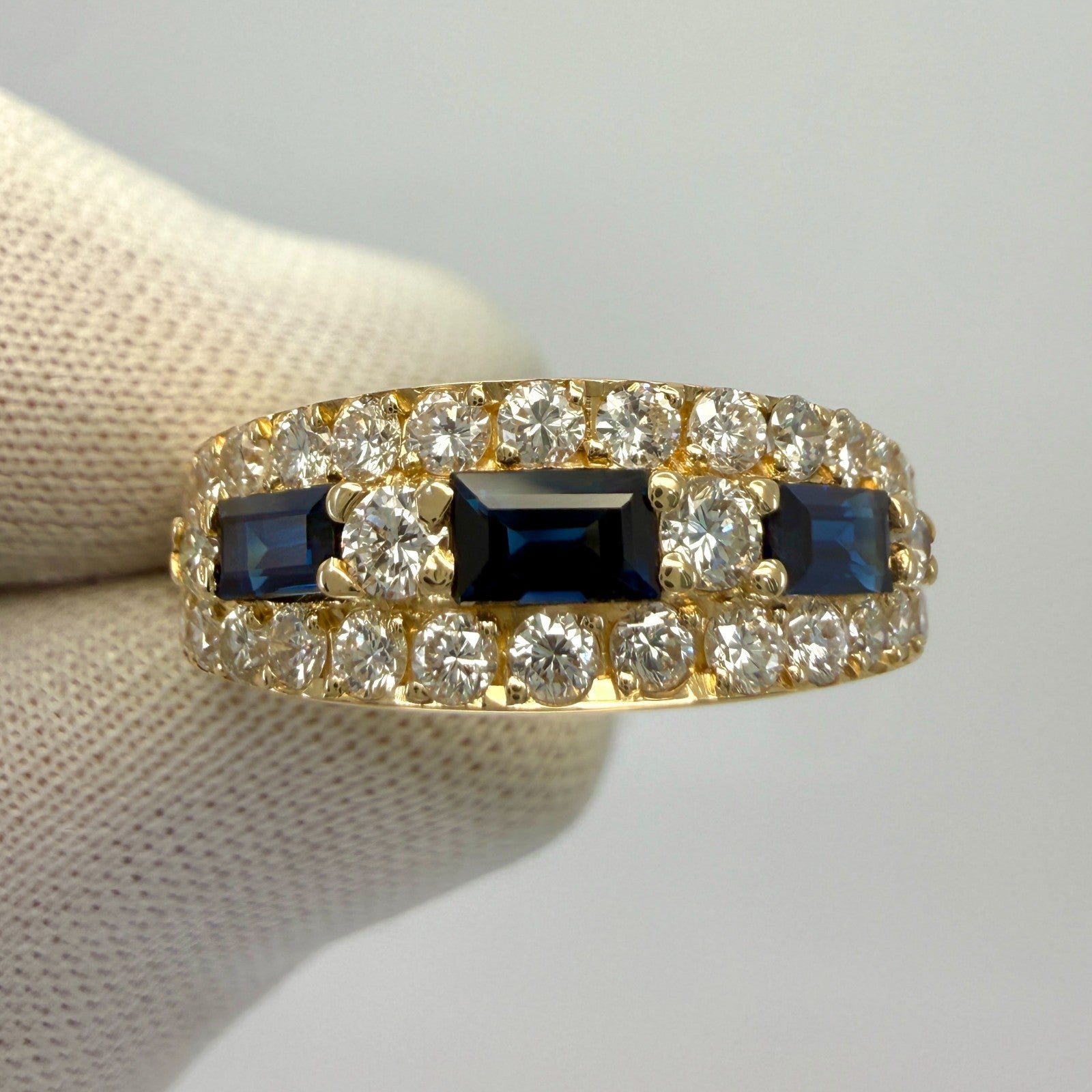 Rare Vintage Van Cleef & Arpels Blue Sapphire & Diamond Cocktail Band Ring — view 4