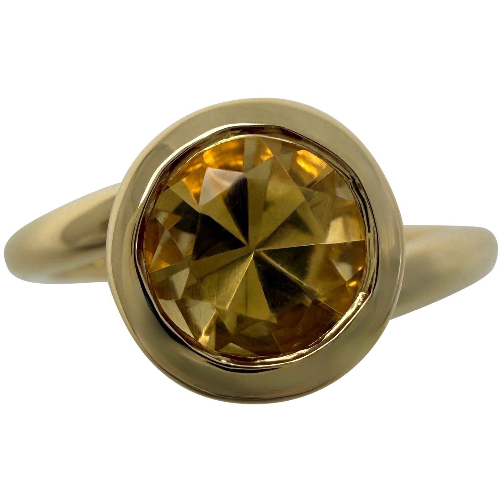 Rare Vintage Angela Cummings 1986 Yellow Orange Citrine Round Cut 18k Gold Ring