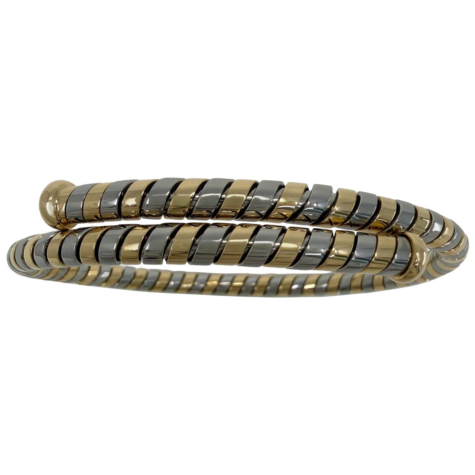 Rare Vintage Bvlgari Tubogas Parentesi Serpenti Bangle Bracelet 18k Gold & Steel