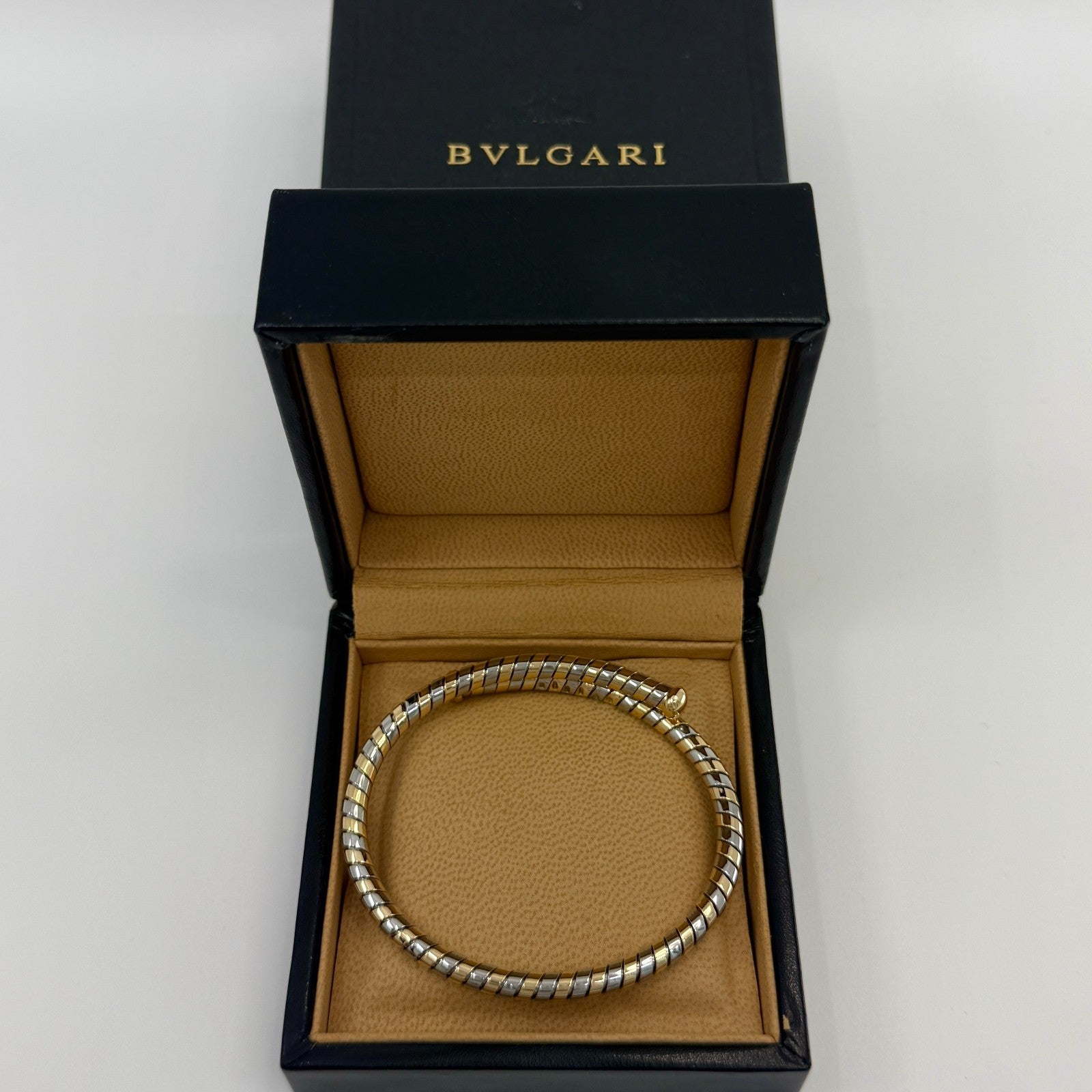 Rare Vintage Bvlgari Tubogas Parentesi Serpenti Bangle Bracelet 18k Gold & Steel — view 2