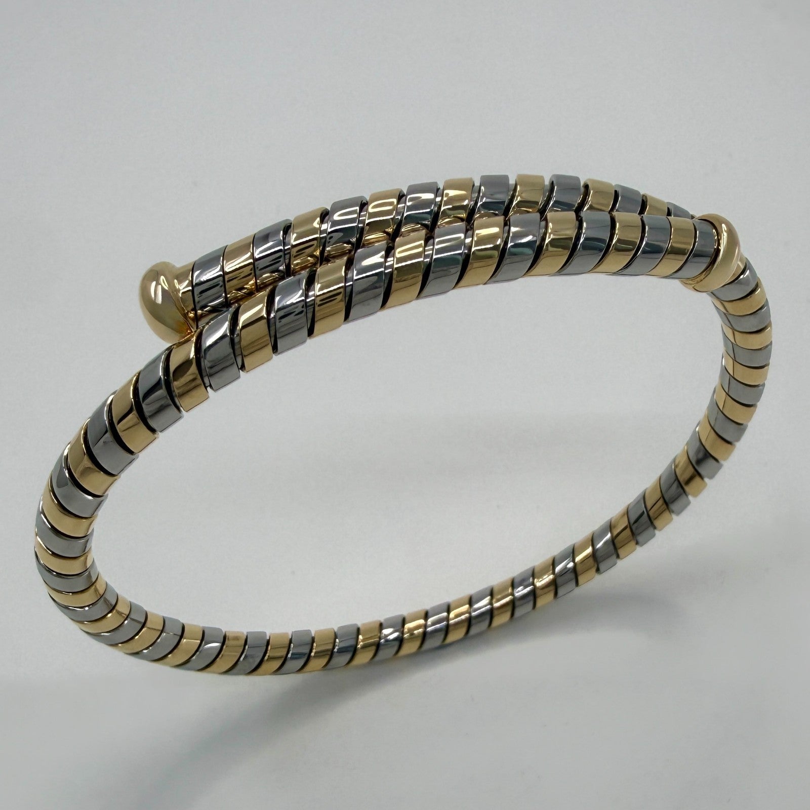 Rare Vintage Bvlgari Tubogas Parentesi Serpenti Bangle Bracelet 18k Gold & Steel — view 3